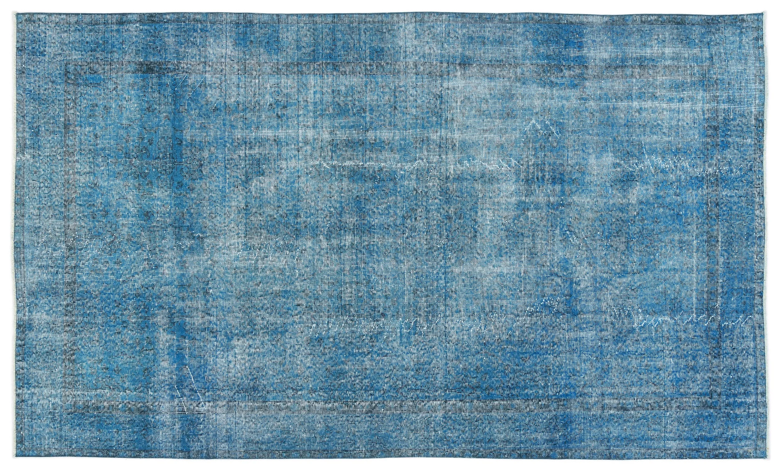 Retro Design Stone Blue Over Dyed Vintage Rug 5'5'' x 9'3'' ft 165 x 283 cm