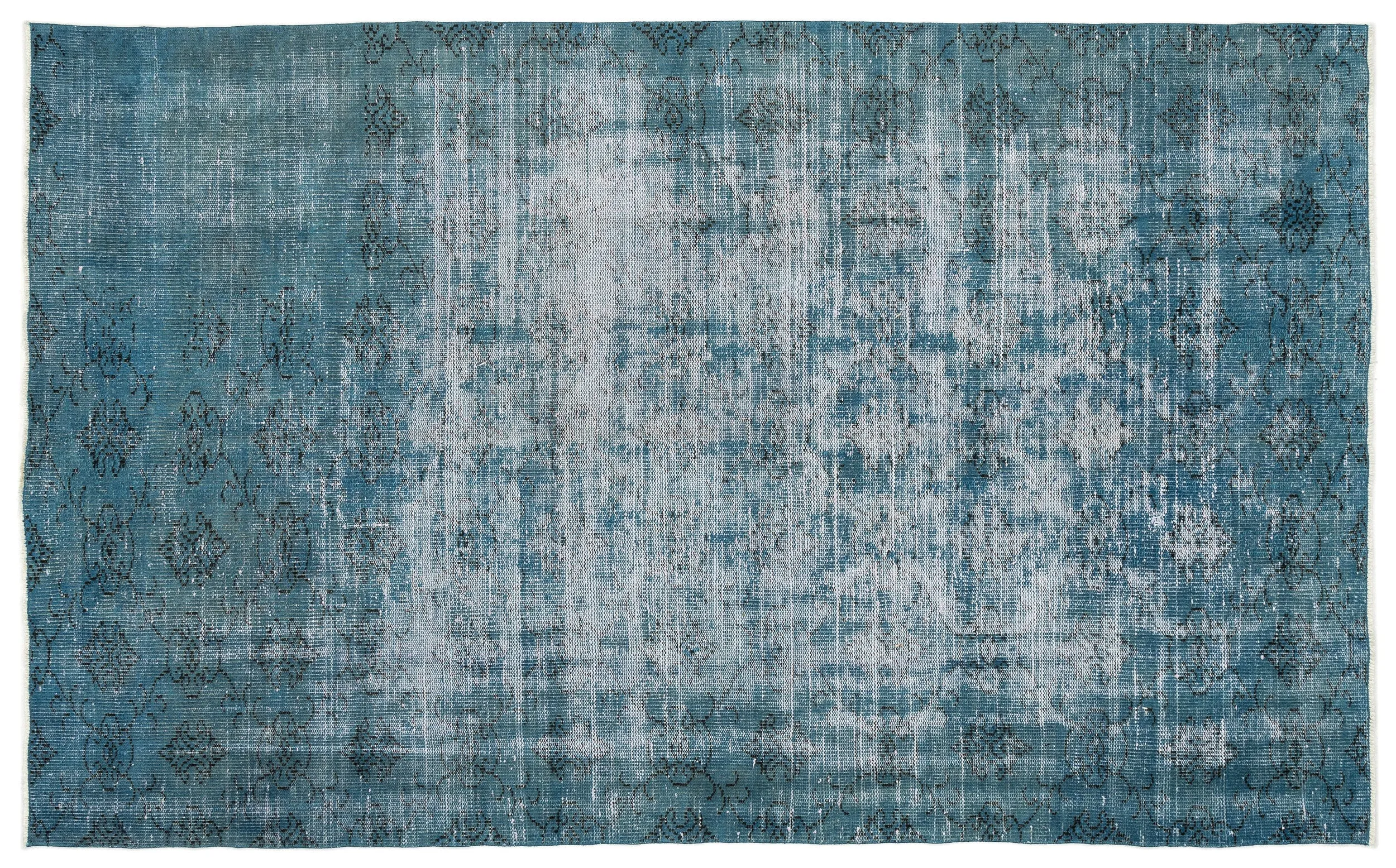 Retro Design Stone Blue Over Dyed Vintage Rug 5'7'' x 8'11'' ft 170 x 272 cm