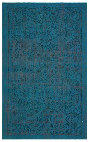Retro Design Turquoise Over Dyed Vintage Rug 4'10'' x 7'10'' ft 148 x 240 cm