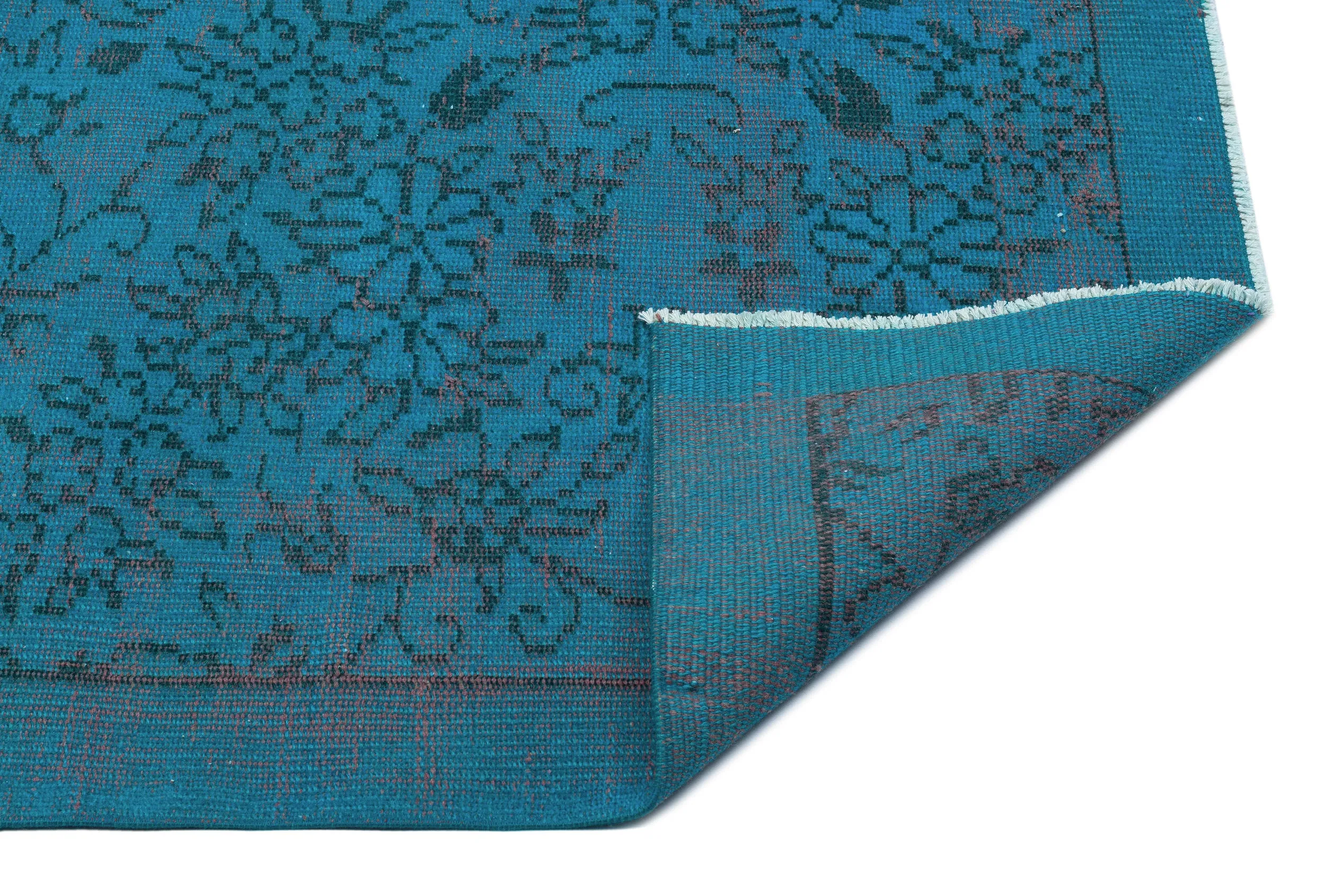 Retro Design Turquoise Over Dyed Vintage Rug 4'10'' x 7'10'' ft 148 x 240 cm