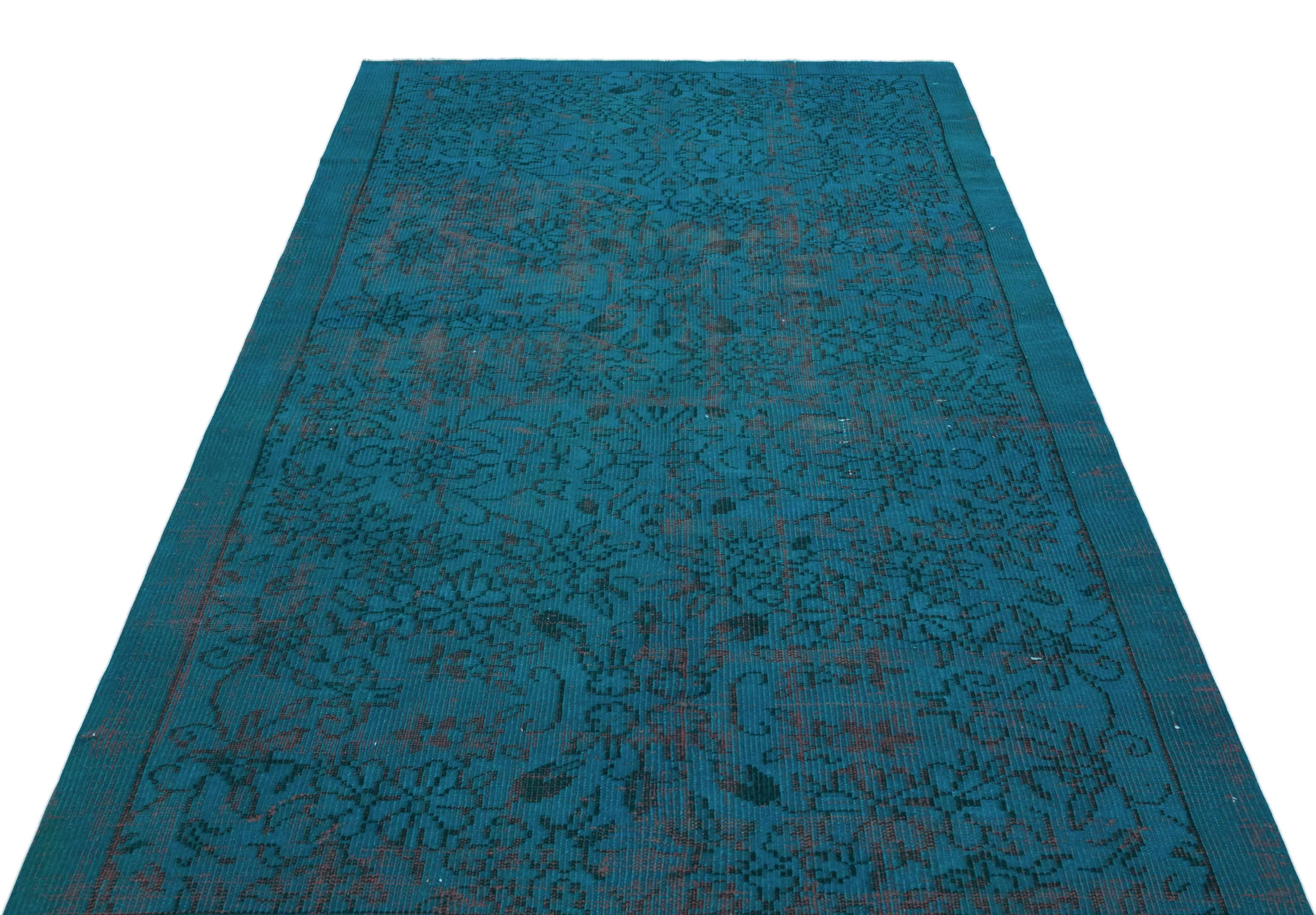 Retro Design Turquoise Over Dyed Vintage Rug 4'10'' x 7'10'' ft 148 x 240 cm