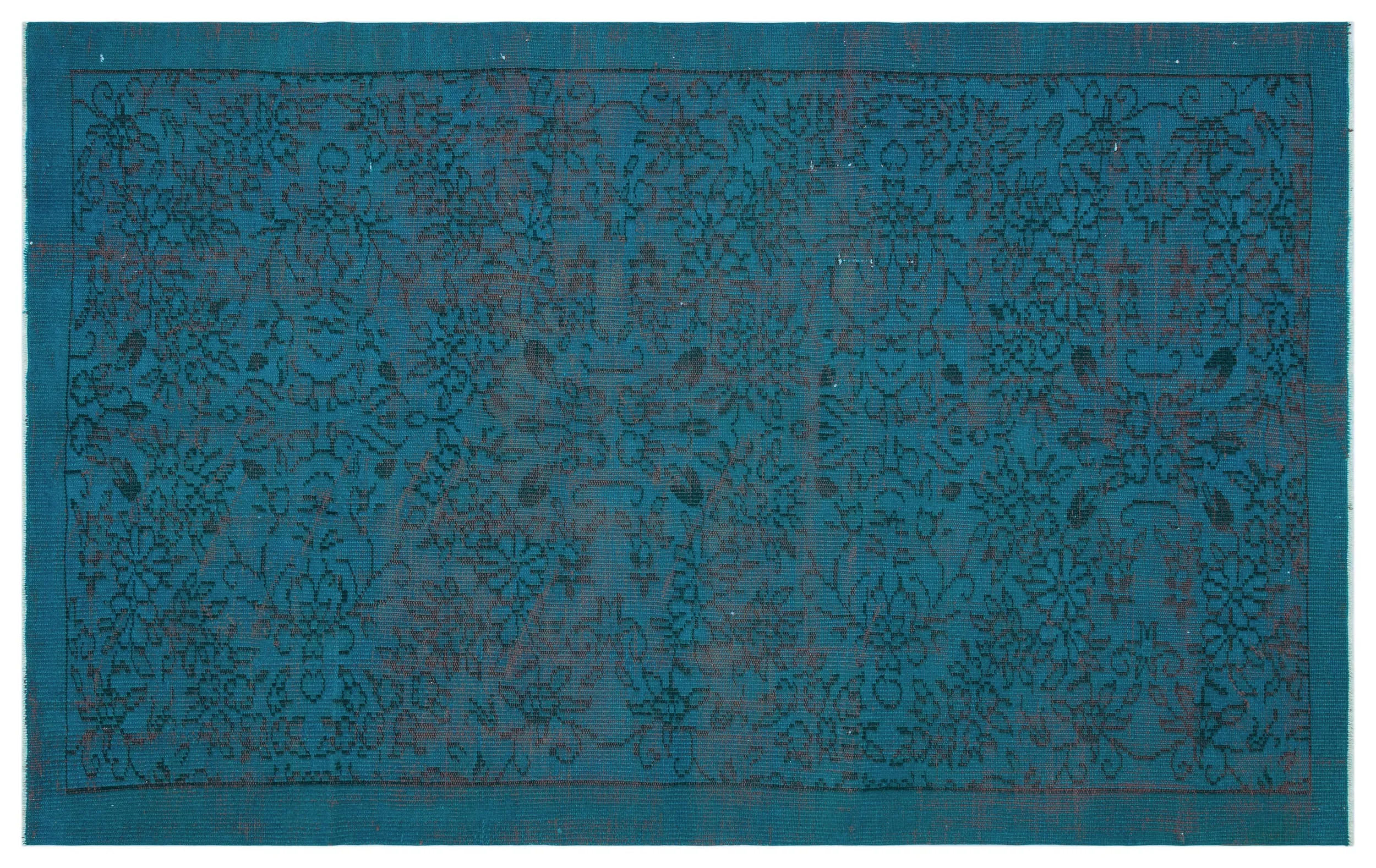 Retro Design Turquoise Over Dyed Vintage Rug 4'10'' x 7'10'' ft 148 x 240 cm