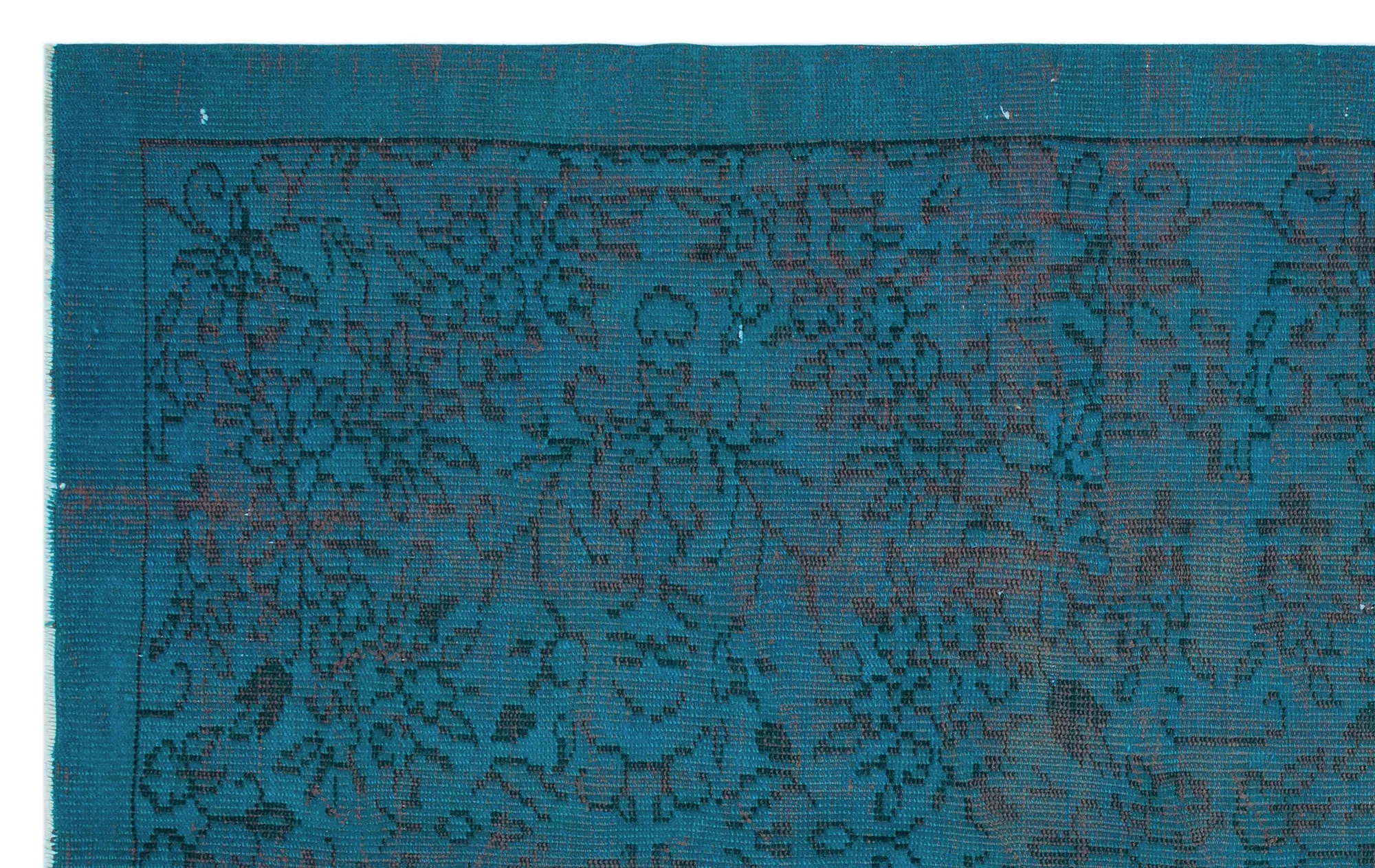 Retro Design Turquoise Over Dyed Vintage Rug 4'10'' x 7'10'' ft 148 x 240 cm