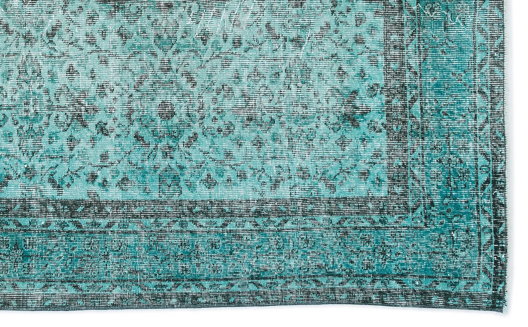 Retro Design Turquoise Over Dyed Vintage Rug 4'11'' x 8'3'' ft 151 x 251 cm
