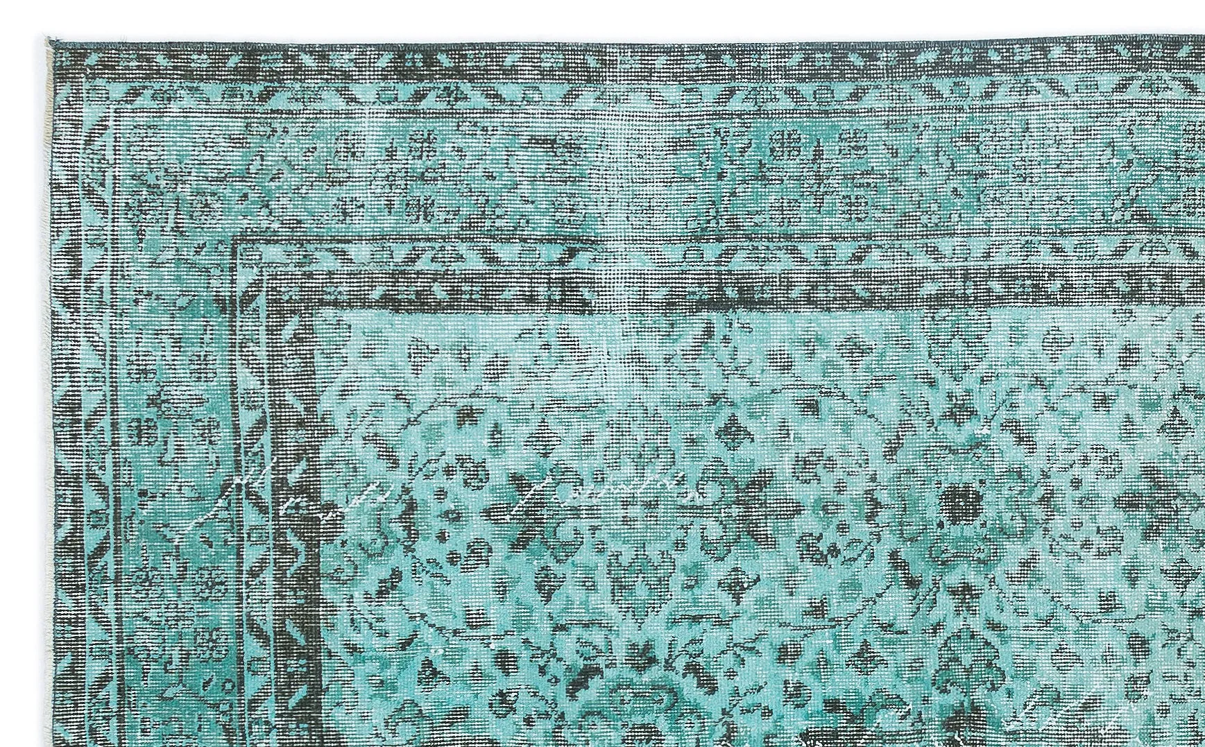 Retro Design Turquoise Over Dyed Vintage Rug 4'11'' x 8'3'' ft 151 x 251 cm