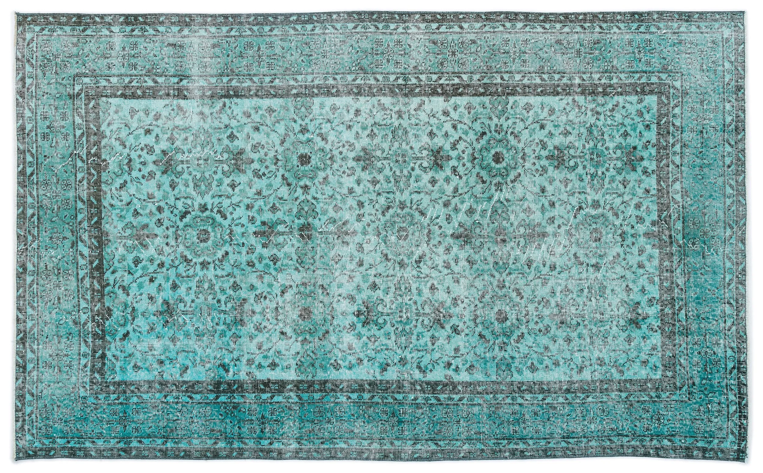 Retro Design Turquoise Over Dyed Vintage Rug 4'11'' x 8'3'' ft 151 x 251 cm