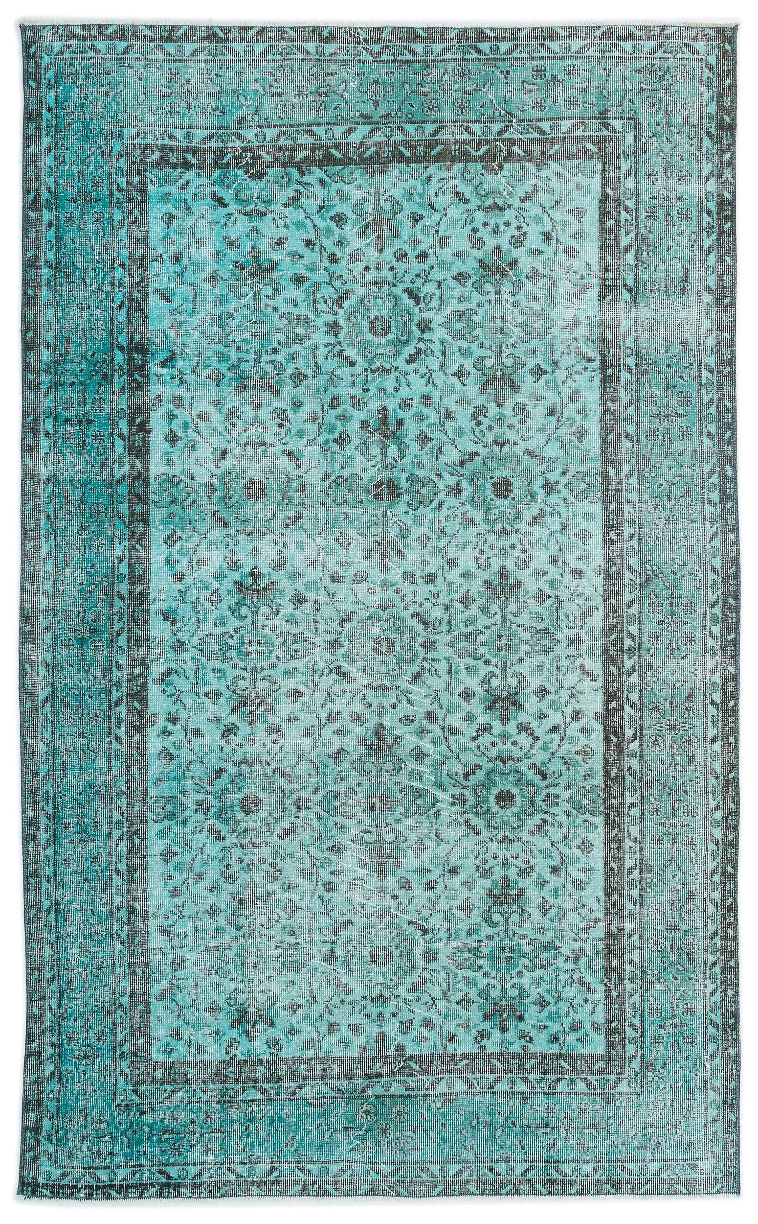 Retro Design Turquoise Over Dyed Vintage Rug 4'11'' x 8'3'' ft 151 x 251 cm