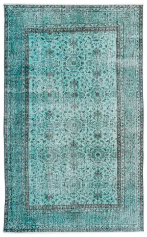 Retro Design Turquoise Over Dyed Vintage Rug 4'11'' x 8'3'' ft 151 x 251 cm