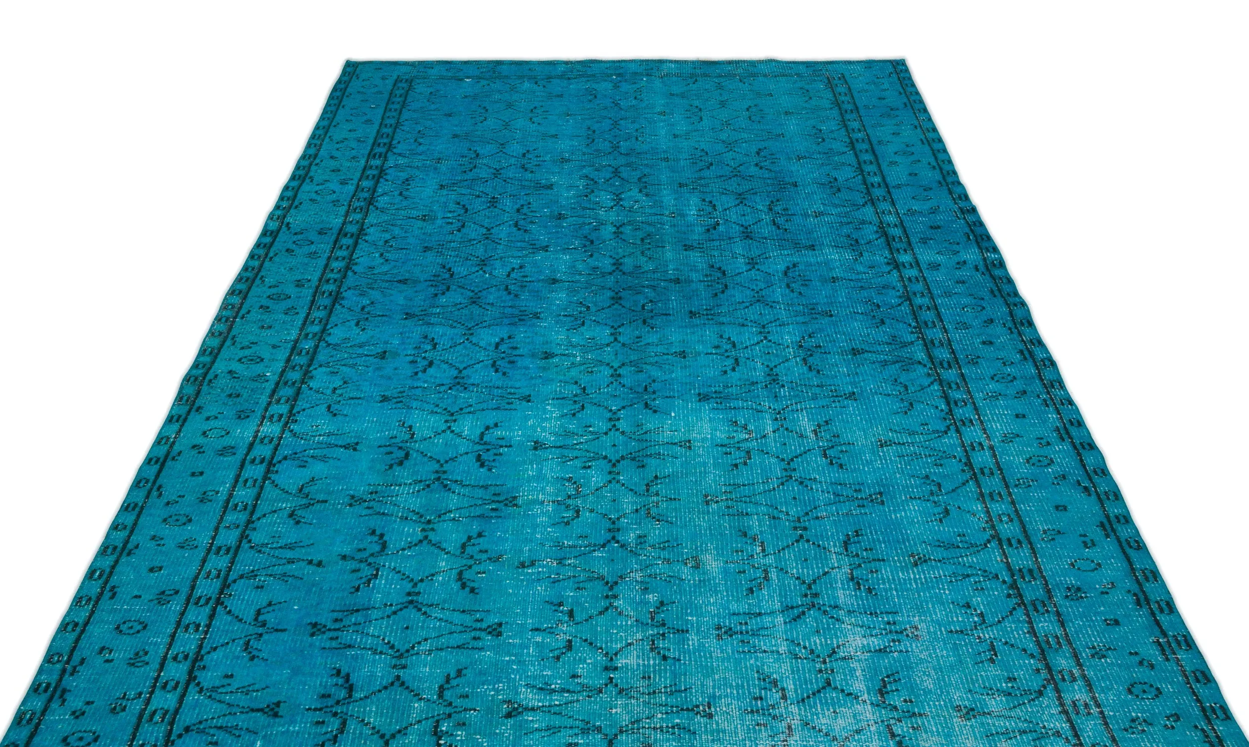 Retro Design Turquoise Over Dyed Vintage Rug 5'10'' x 9'6'' ft 177 x 289 cm