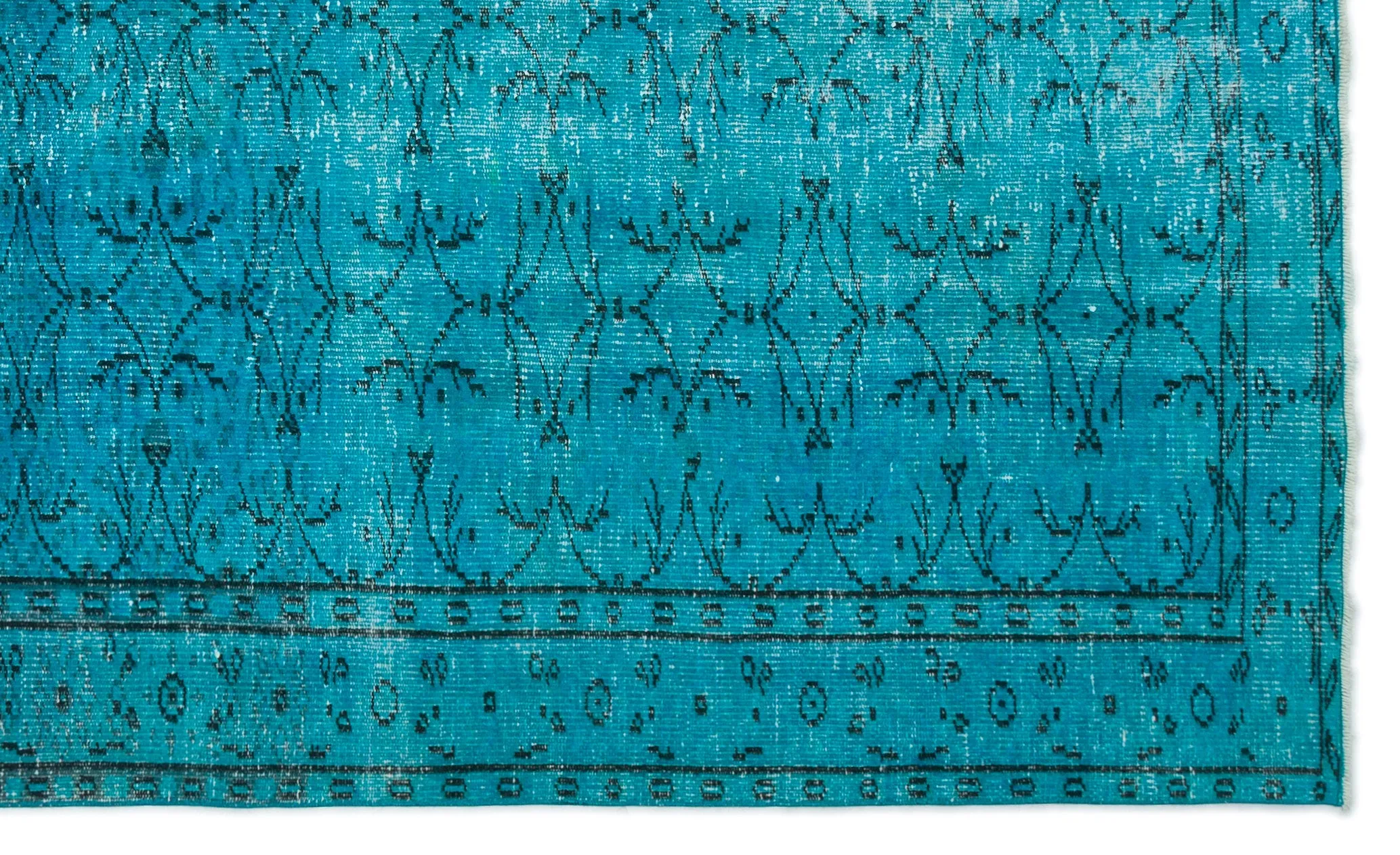 Retro Design Turquoise Over Dyed Vintage Rug 5'10'' x 9'6'' ft 177 x 289 cm
