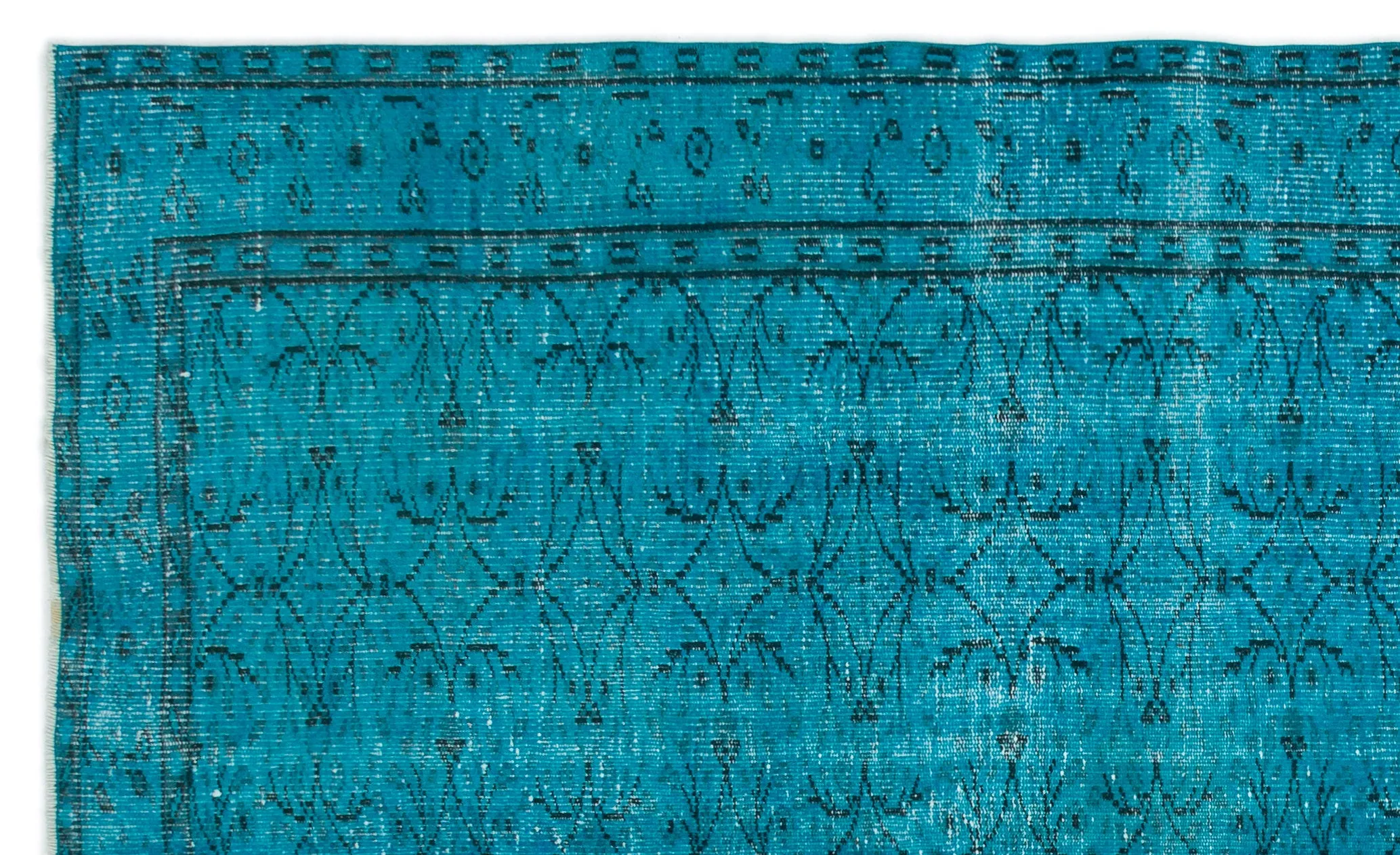 Retro Design Turquoise Over Dyed Vintage Rug 5'10'' x 9'6'' ft 177 x 289 cm