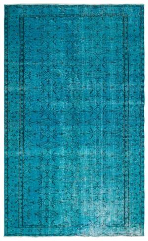 Retro Design Turquoise Over Dyed Vintage Rug 5'10'' x 9'6'' ft 177 x 289 cm