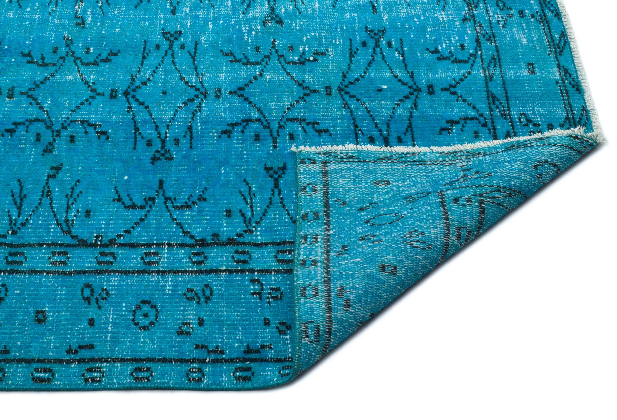 Retro Design Turquoise Over Dyed Vintage Rug 5'10'' x 9'6'' ft 177 x 289 cm