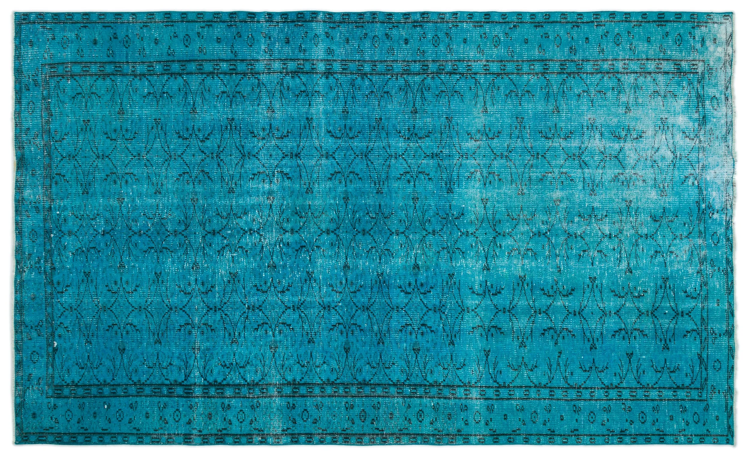 Retro Design Turquoise Over Dyed Vintage Rug 5'10'' x 9'6'' ft 177 x 289 cm
