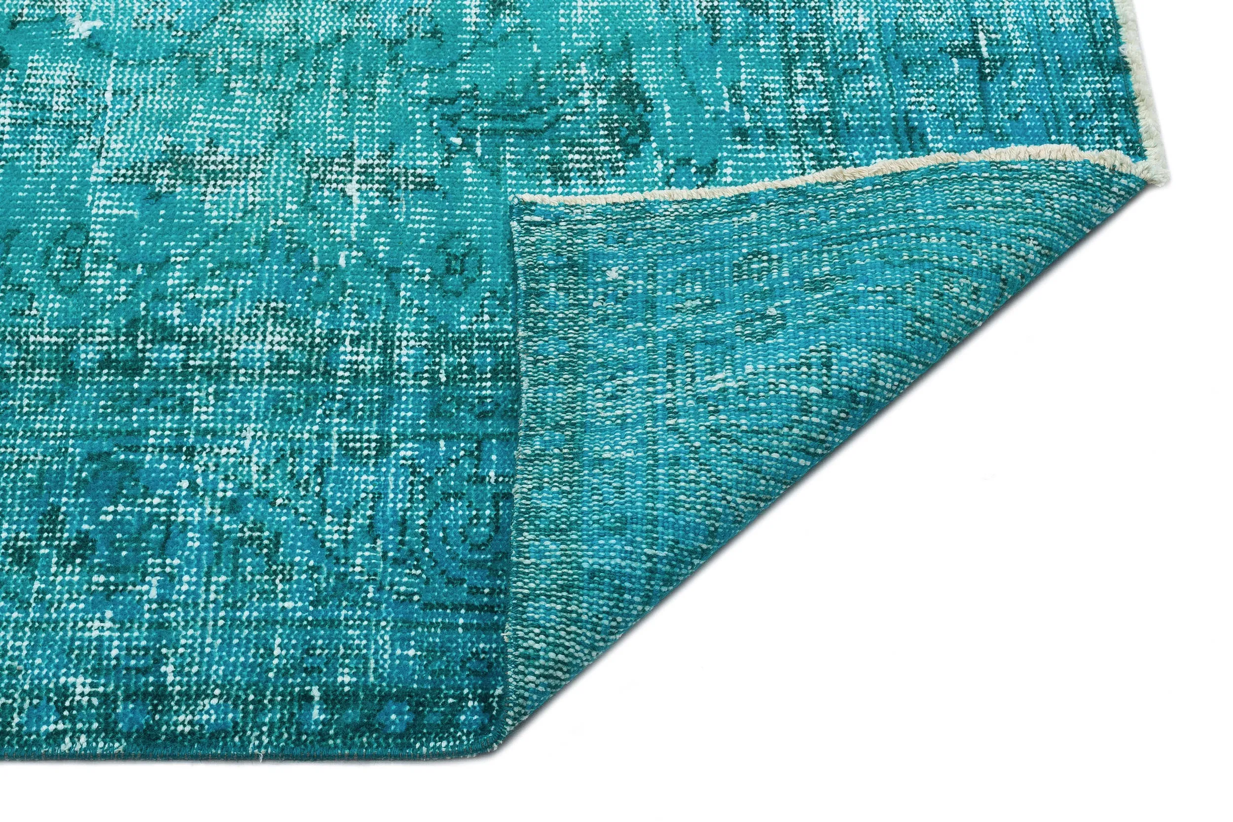 Retro Design Turquoise Over Dyed Vintage Rug 5'11'' x 9'2'' ft 180 x 279 cm