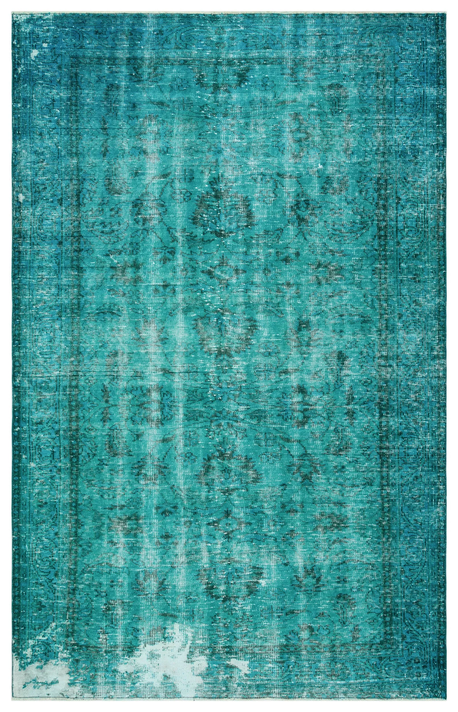 Retro Design Turquoise Over Dyed Vintage Rug 5'11'' x 9'2'' ft 180 x 279 cm