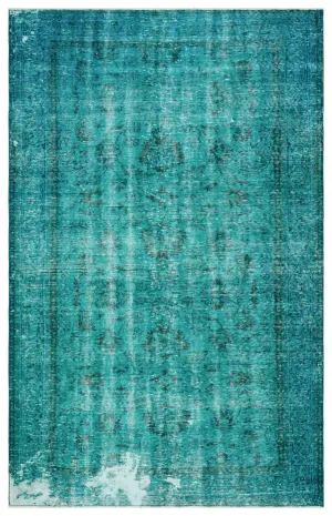 Retro Design Turquoise Over Dyed Vintage Rug 5'11'' x 9'2'' ft 180 x 279 cm