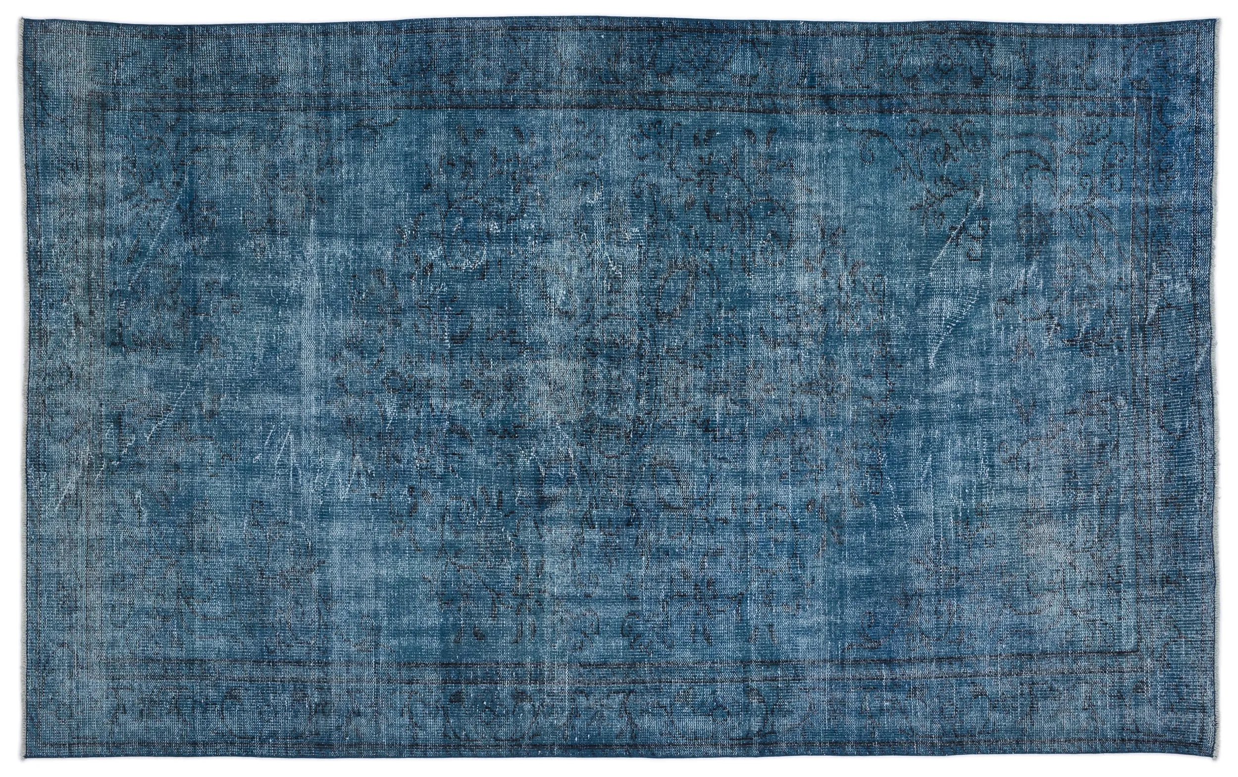 Retro Design Turquoise Over Dyed Vintage Rug 5'12'' x 9'5'' ft 182 x 287 cm