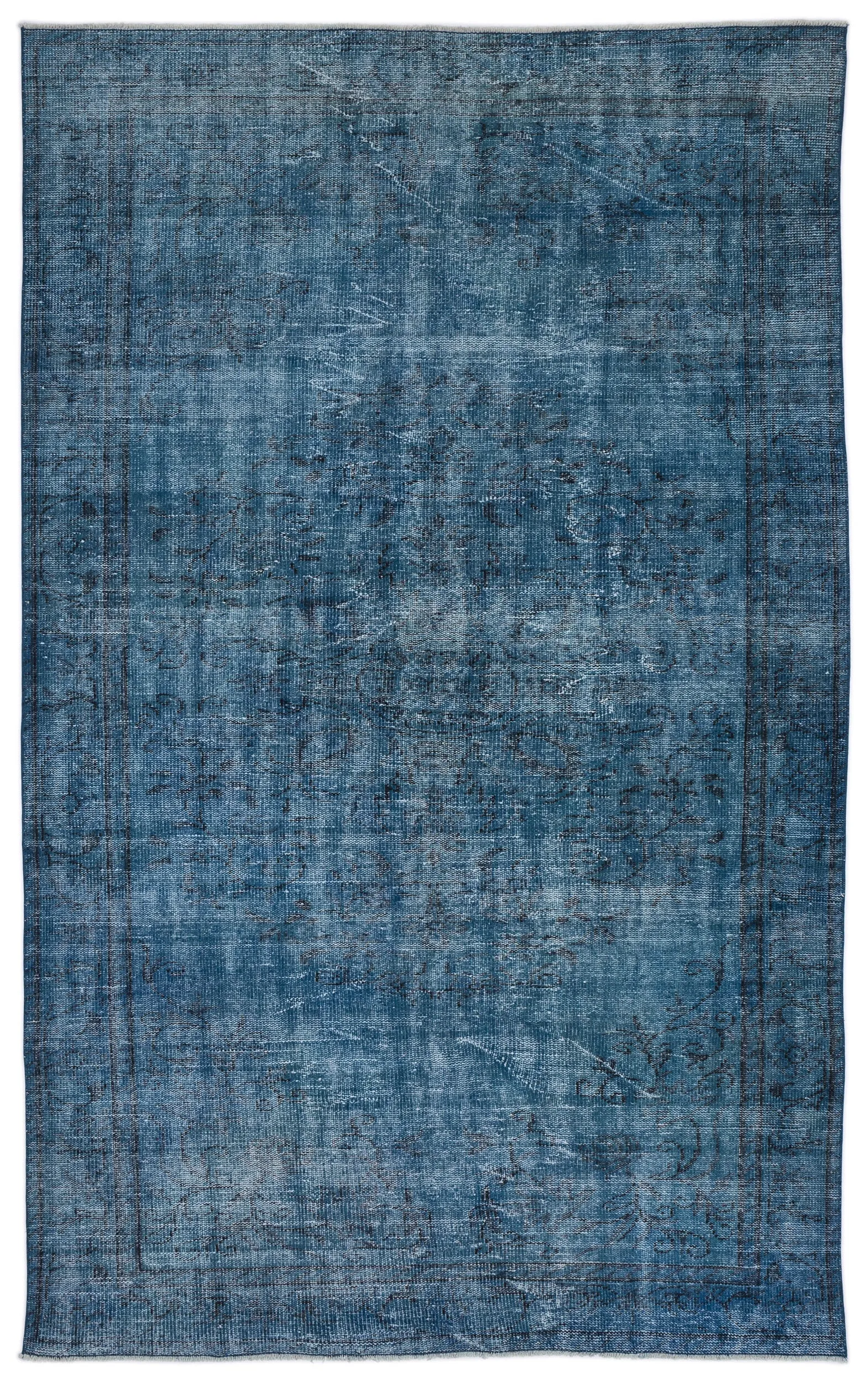 Retro Design Turquoise Over Dyed Vintage Rug 5'12'' x 9'5'' ft 182 x 287 cm