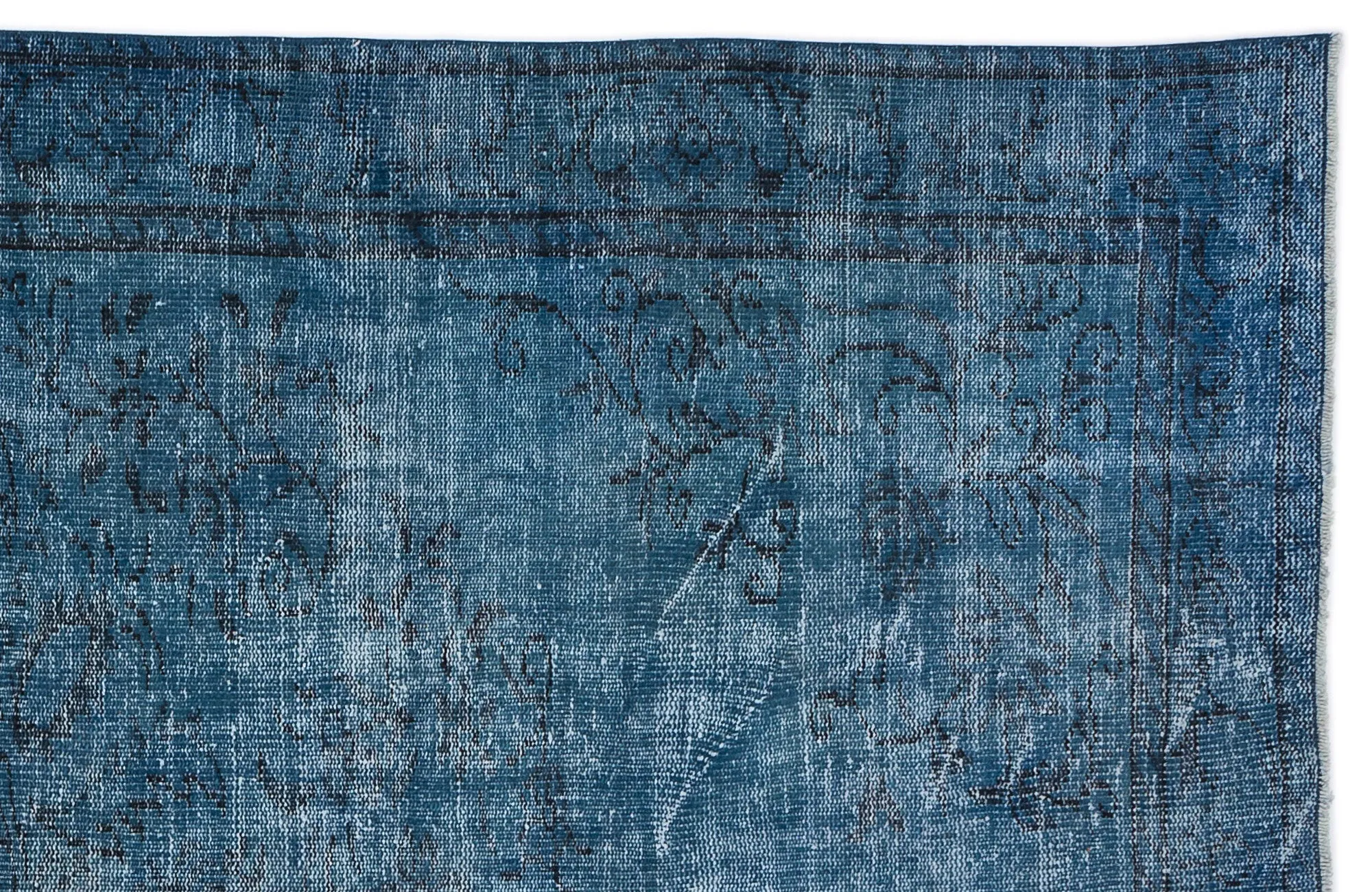 Retro Design Turquoise Over Dyed Vintage Rug 5'12'' x 9'5'' ft 182 x 287 cm