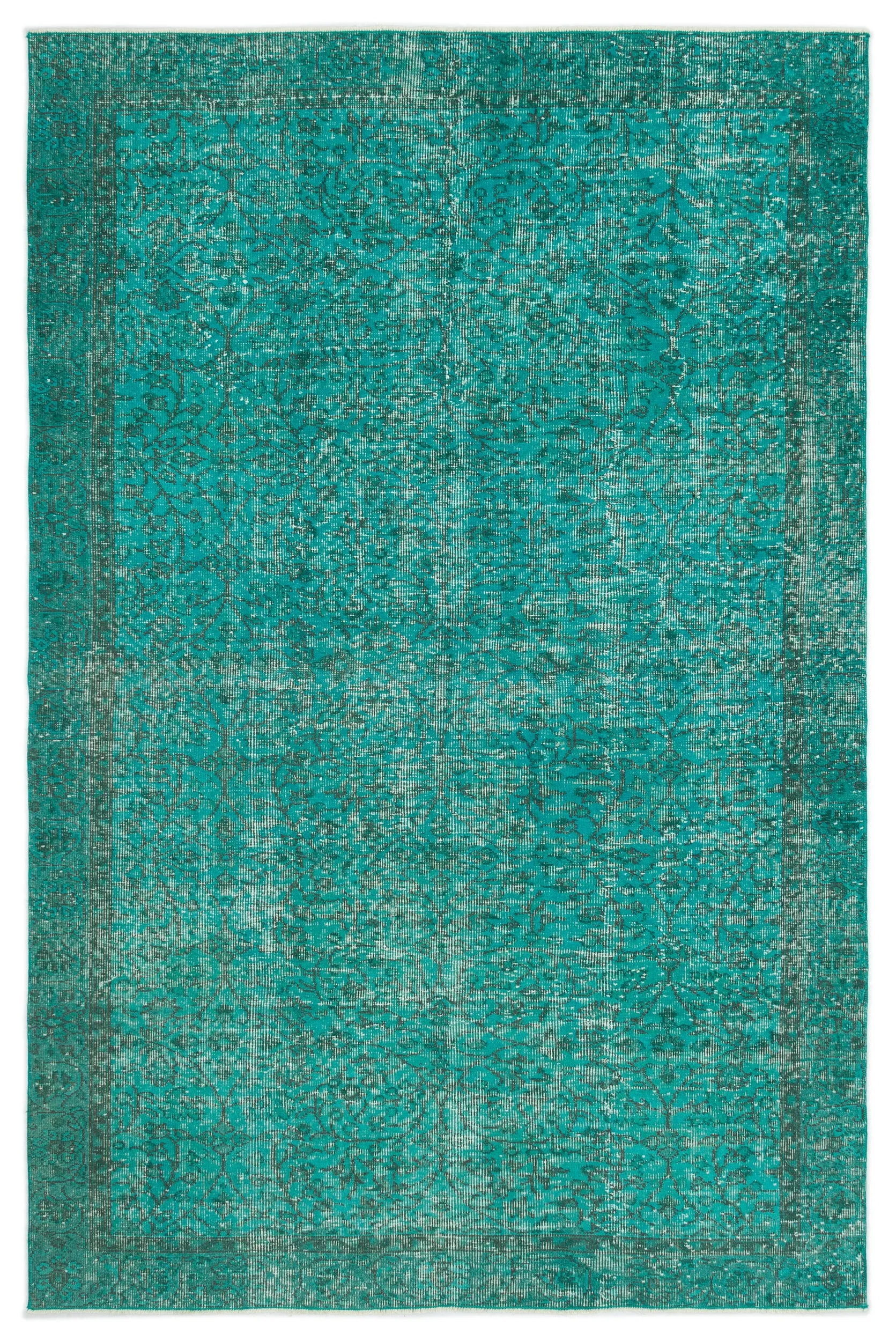 Retro Design Turquoise Over Dyed Vintage Rug 5'3'' x 8'4'' ft 161 x 255 cm