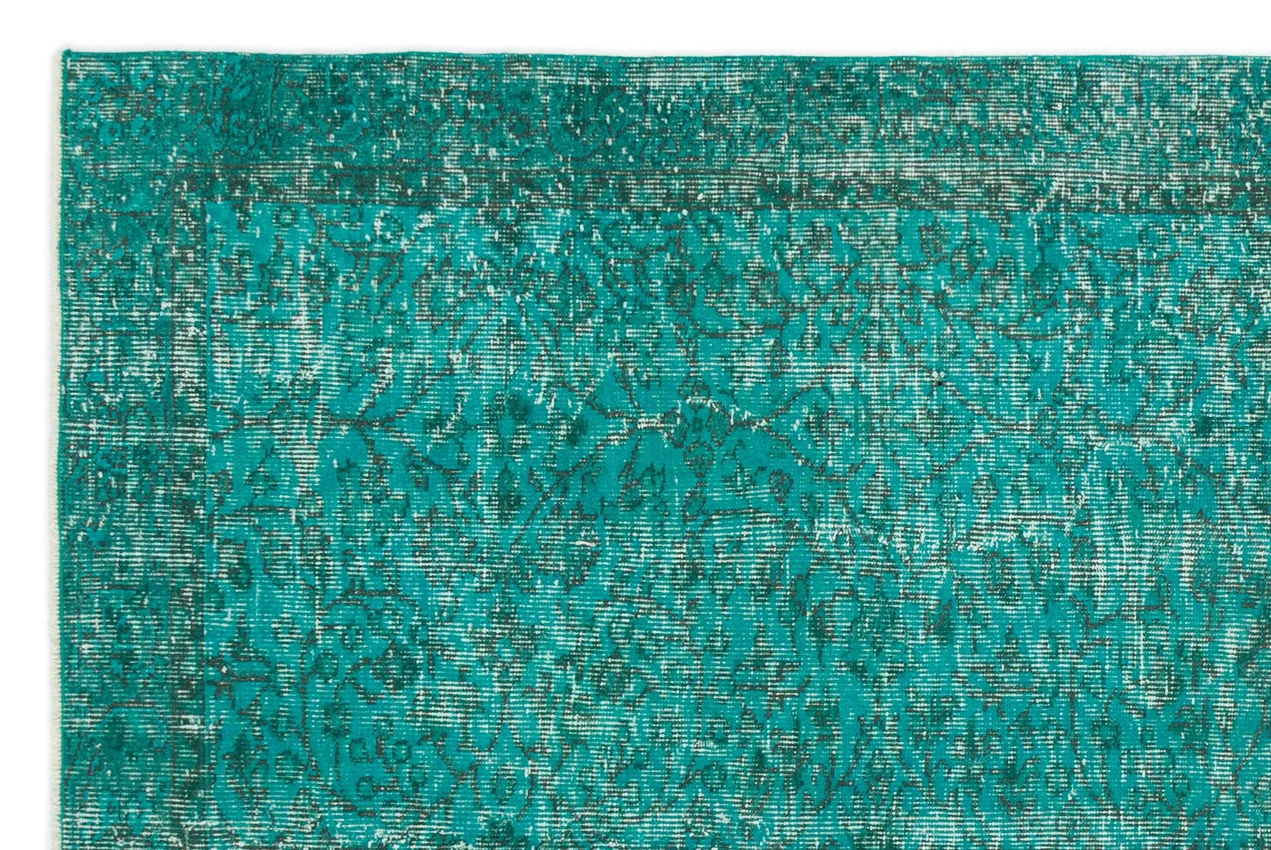 Retro Design Turquoise Over Dyed Vintage Rug 5'3'' x 8'4'' ft 161 x 255 cm