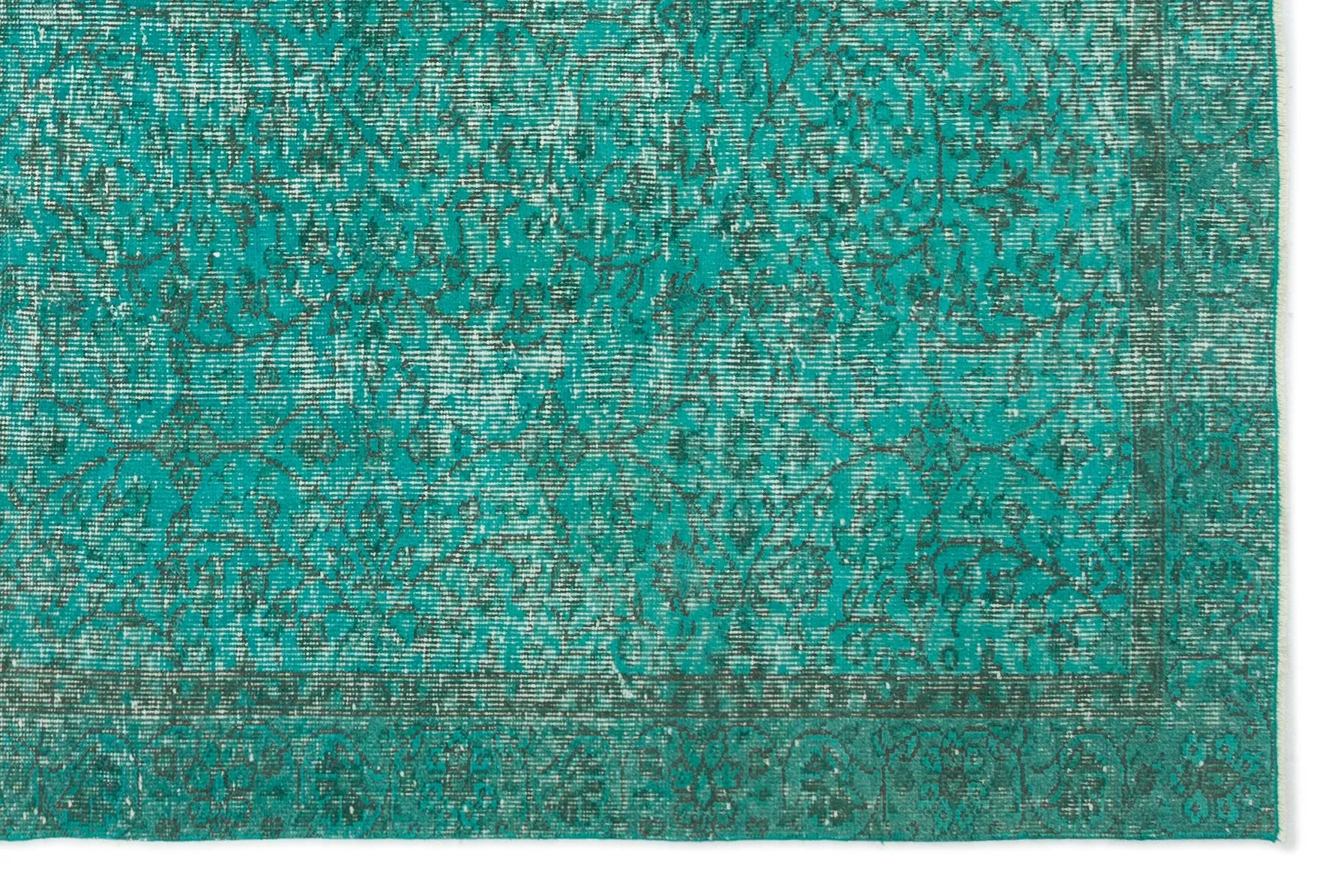 Retro Design Turquoise Over Dyed Vintage Rug 5'3'' x 8'4'' ft 161 x 255 cm