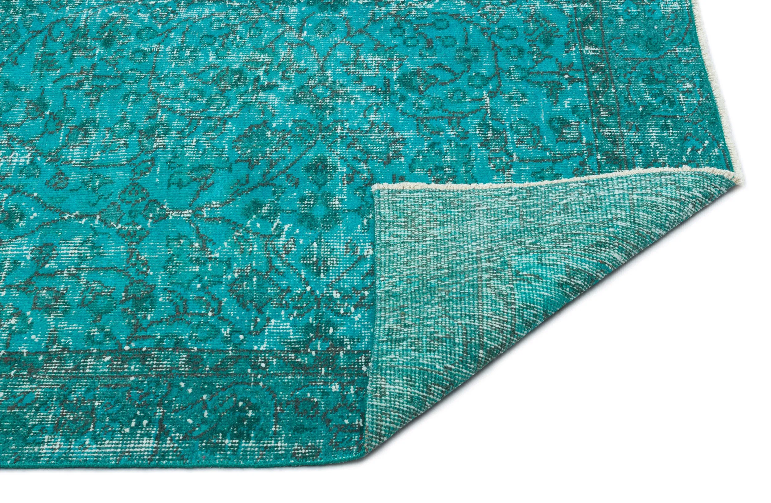 Retro Design Turquoise Over Dyed Vintage Rug 5'3'' x 8'4'' ft 161 x 255 cm