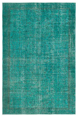 Retro Design Turquoise Over Dyed Vintage Rug 5'3'' x 8'4'' ft 161 x 255 cm