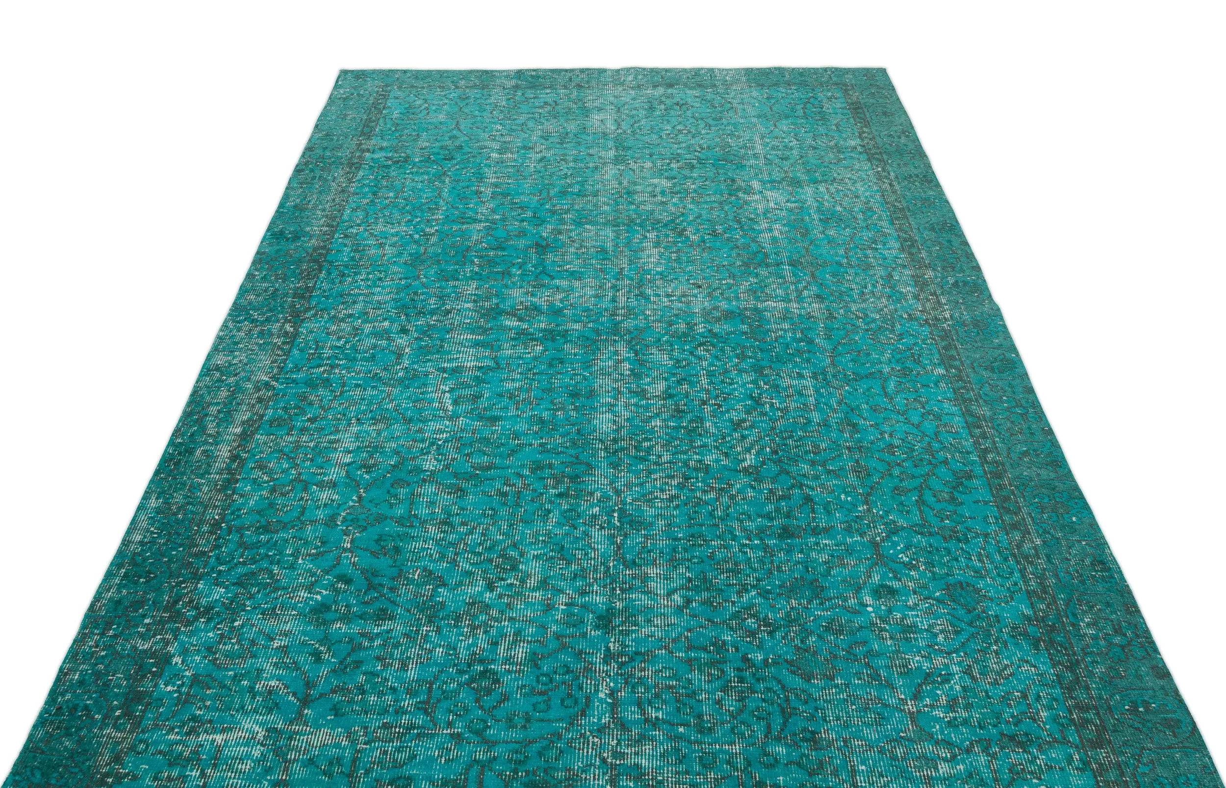 Retro Design Turquoise Over Dyed Vintage Rug 5'3'' x 8'4'' ft 161 x 255 cm
