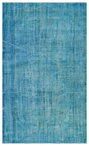 Retro Design Turquoise Over Dyed Vintage Rug 5'4'' x 8'11'' ft 163 x 272 cm