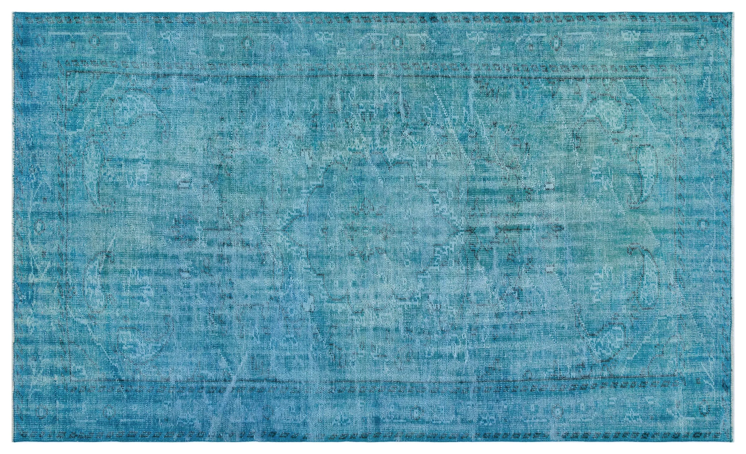 Retro Design Turquoise Over Dyed Vintage Rug 5'4'' x 8'11'' ft 163 x 272 cm