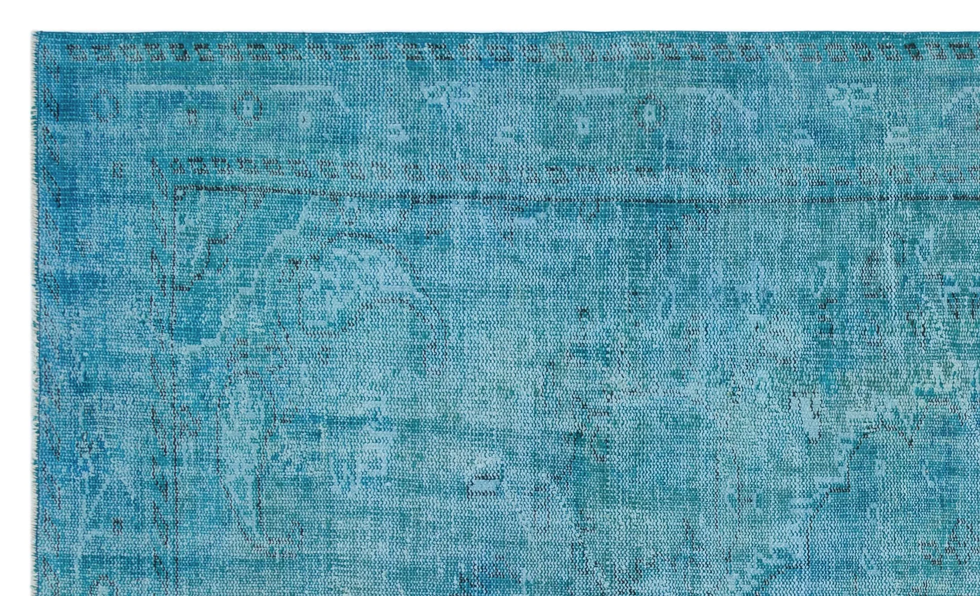 Retro Design Turquoise Over Dyed Vintage Rug 5'4'' x 8'11'' ft 163 x 272 cm