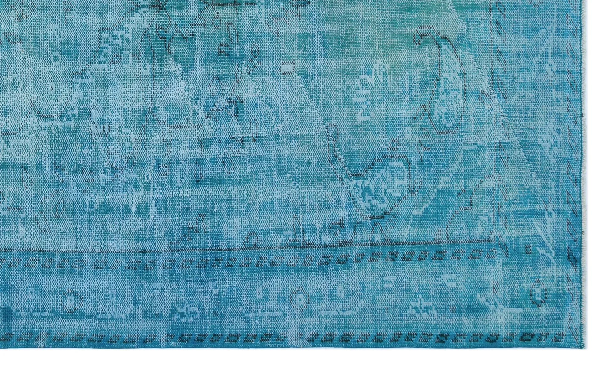 Retro Design Turquoise Over Dyed Vintage Rug 5'4'' x 8'11'' ft 163 x 272 cm