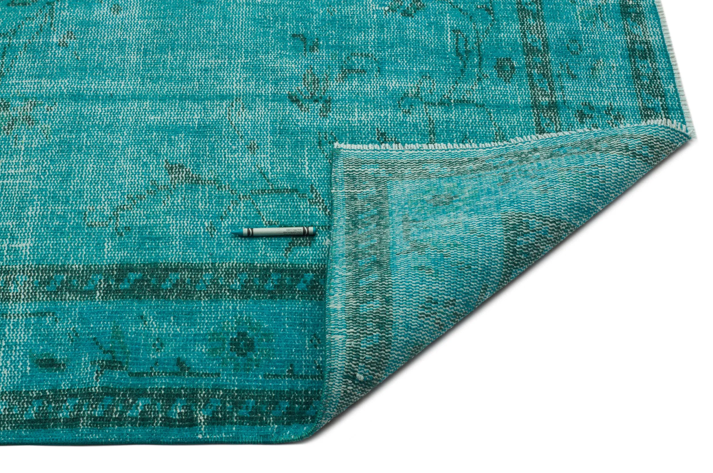 Retro Design Turquoise Over Dyed Vintage Rug 5'4'' x 8'9'' ft 163 x 267 cm