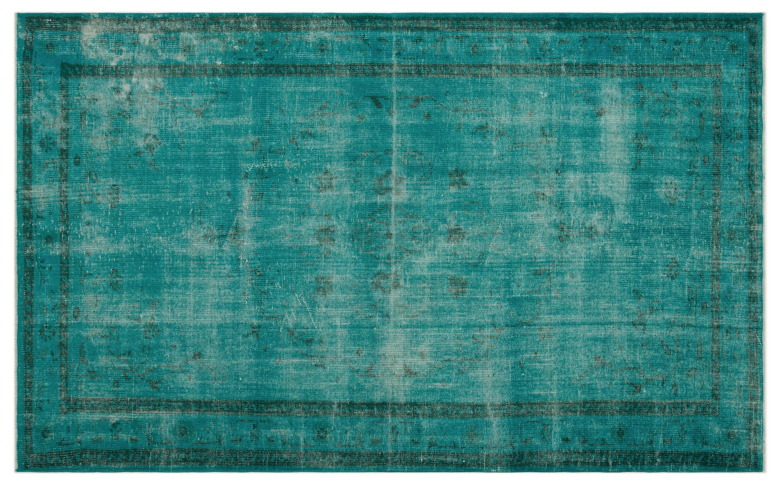 Retro Design Turquoise Over Dyed Vintage Rug 5'4'' x 8'9'' ft 163 x 267 cm