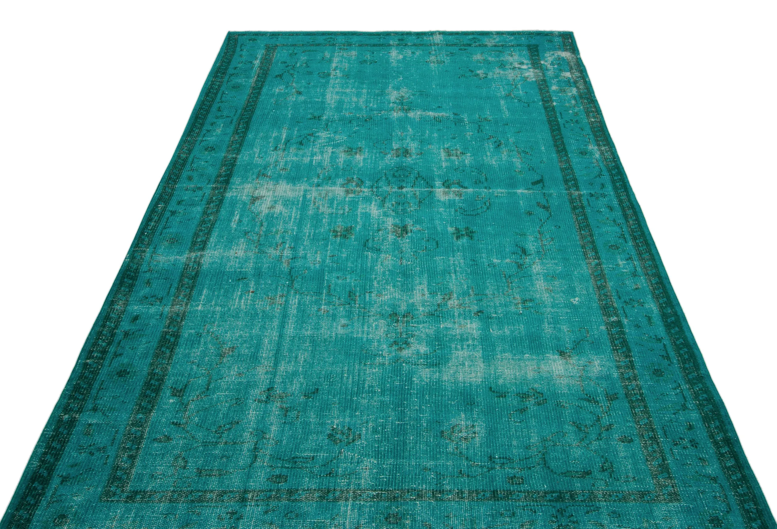Retro Design Turquoise Over Dyed Vintage Rug 5'4'' x 8'9'' ft 163 x 267 cm
