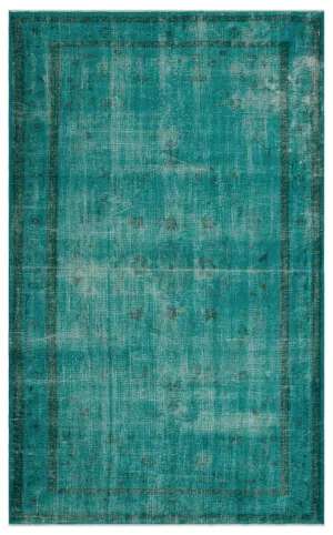 Retro Design Turquoise Over Dyed Vintage Rug 5'4'' x 8'9'' ft 163 x 267 cm