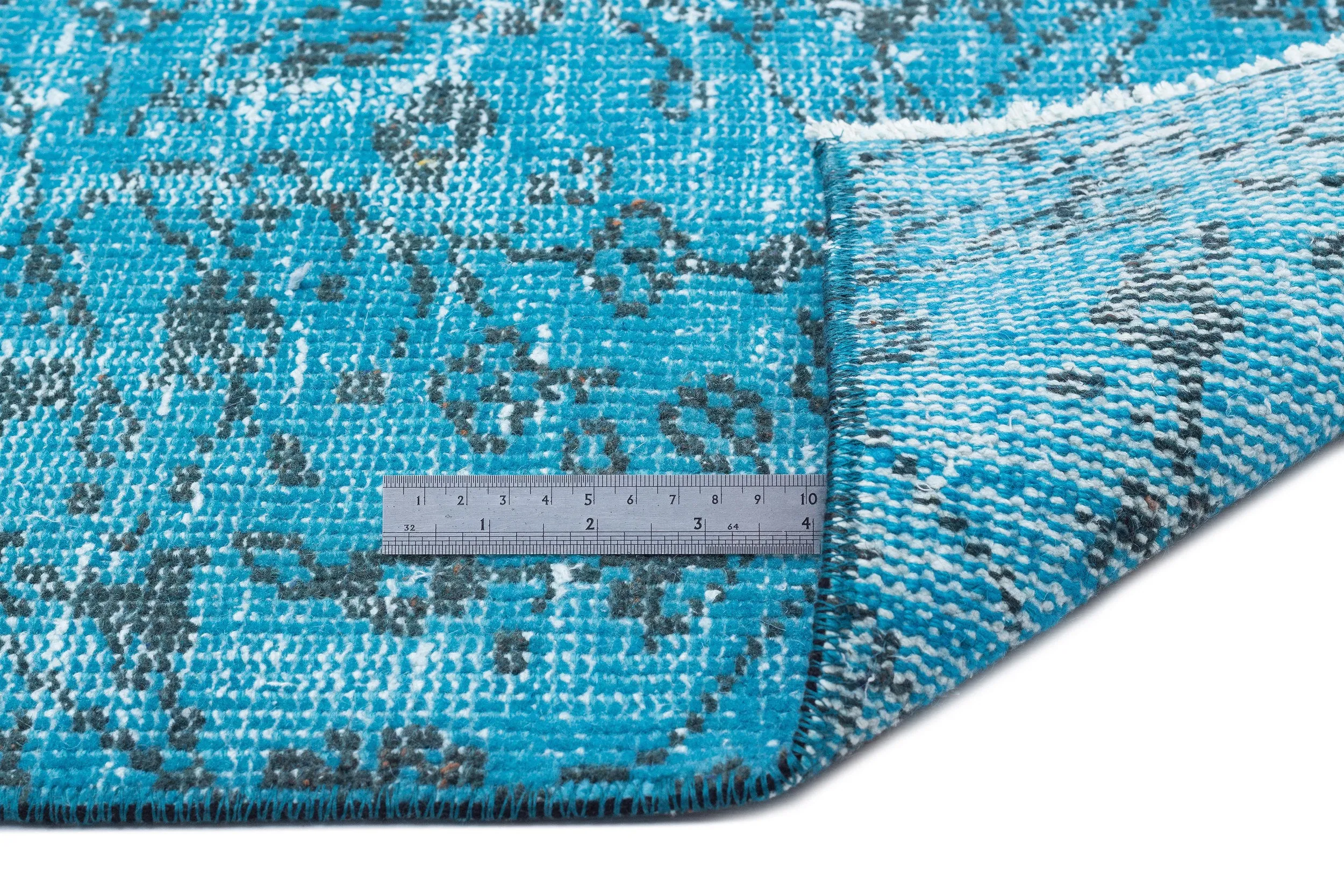 Retro Design Turquoise Over Dyed Vintage Rug 5'7'' x 8'6'' ft 170 x 258 cm