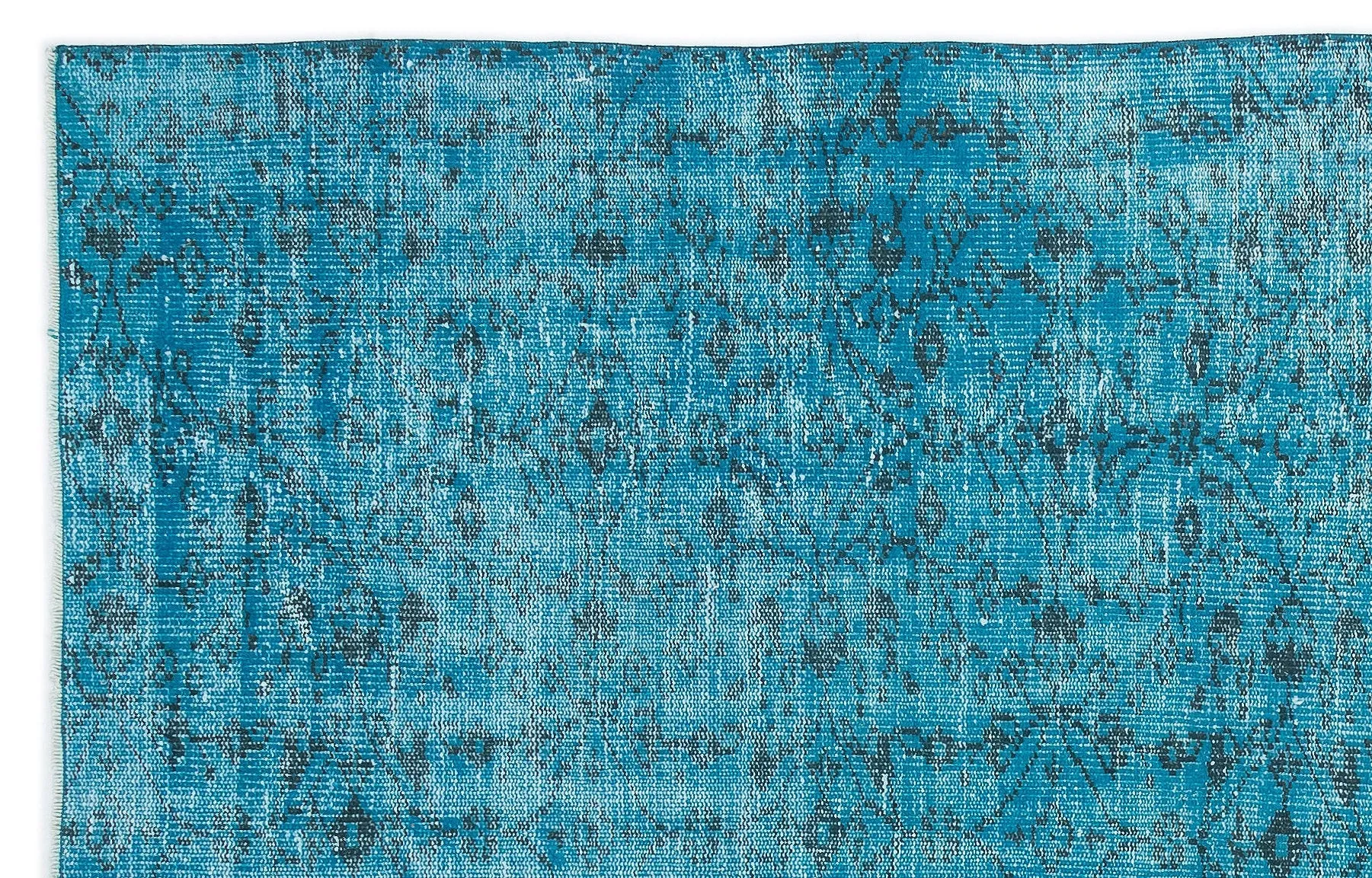 Retro Design Turquoise Over Dyed Vintage Rug 5'7'' x 8'6'' ft 170 x 258 cm