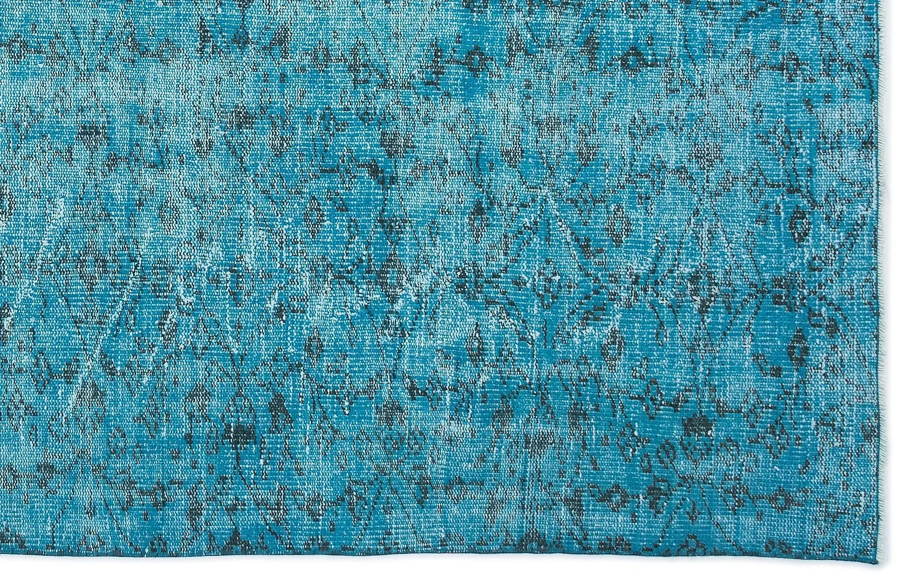 Retro Design Turquoise Over Dyed Vintage Rug 5'7'' x 8'6'' ft 170 x 258 cm