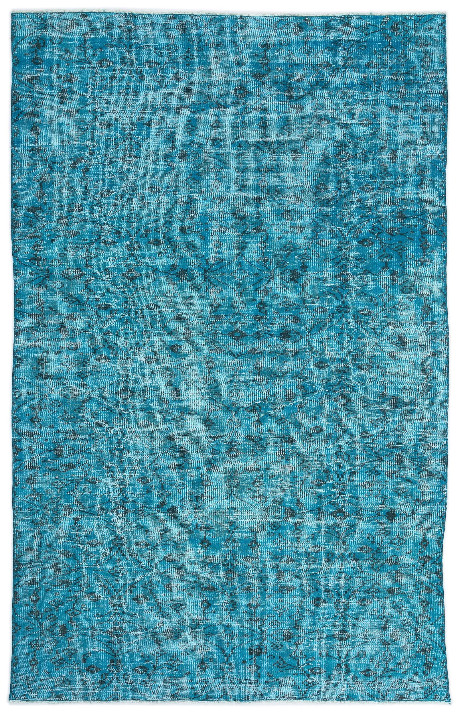 Retro Design Turquoise Over Dyed Vintage Rug 5'7'' x 8'6'' ft 170 x 258 cm