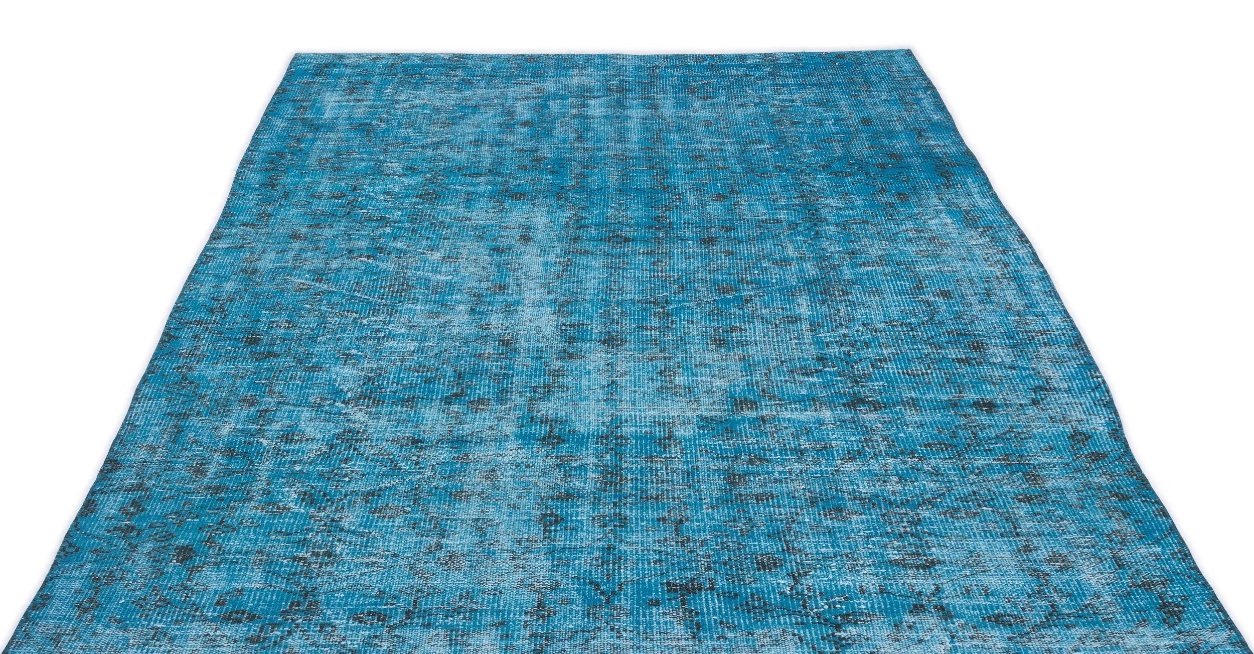 Retro Design Turquoise Over Dyed Vintage Rug 5'7'' x 8'6'' ft 170 x 258 cm
