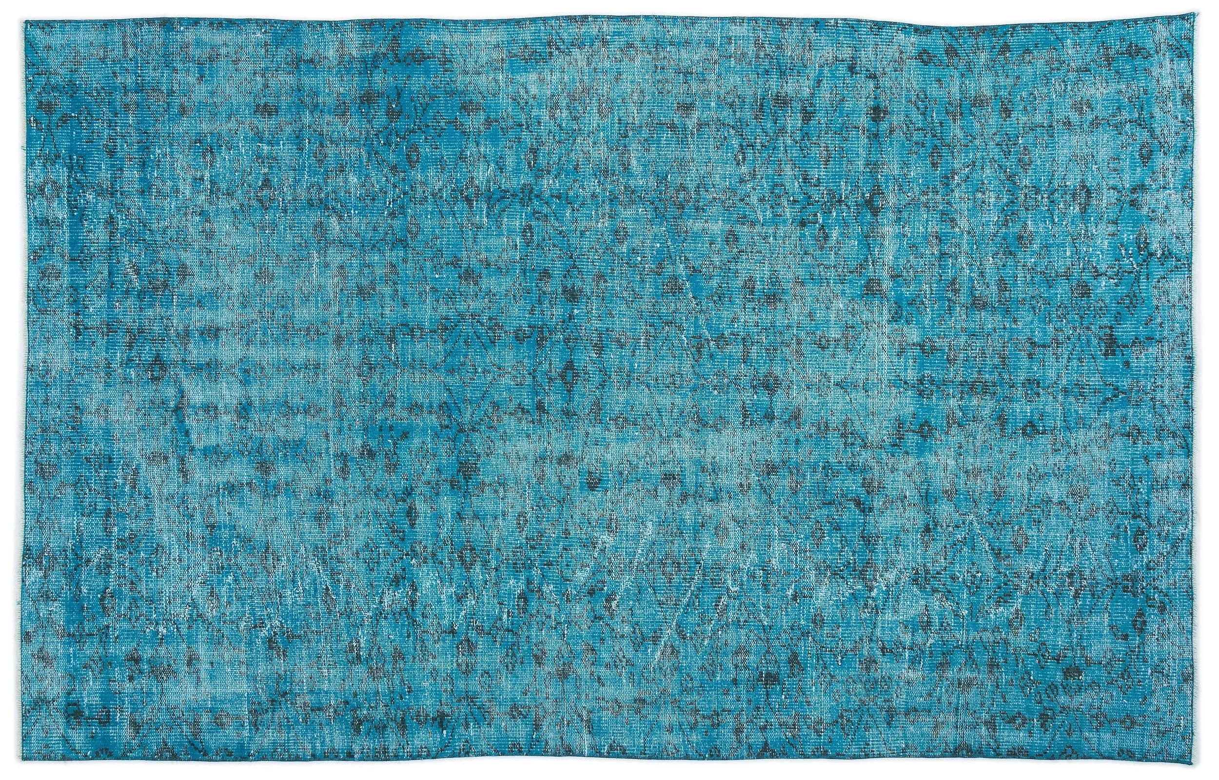 Retro Design Turquoise Over Dyed Vintage Rug 5'7'' x 8'6'' ft 170 x 258 cm
