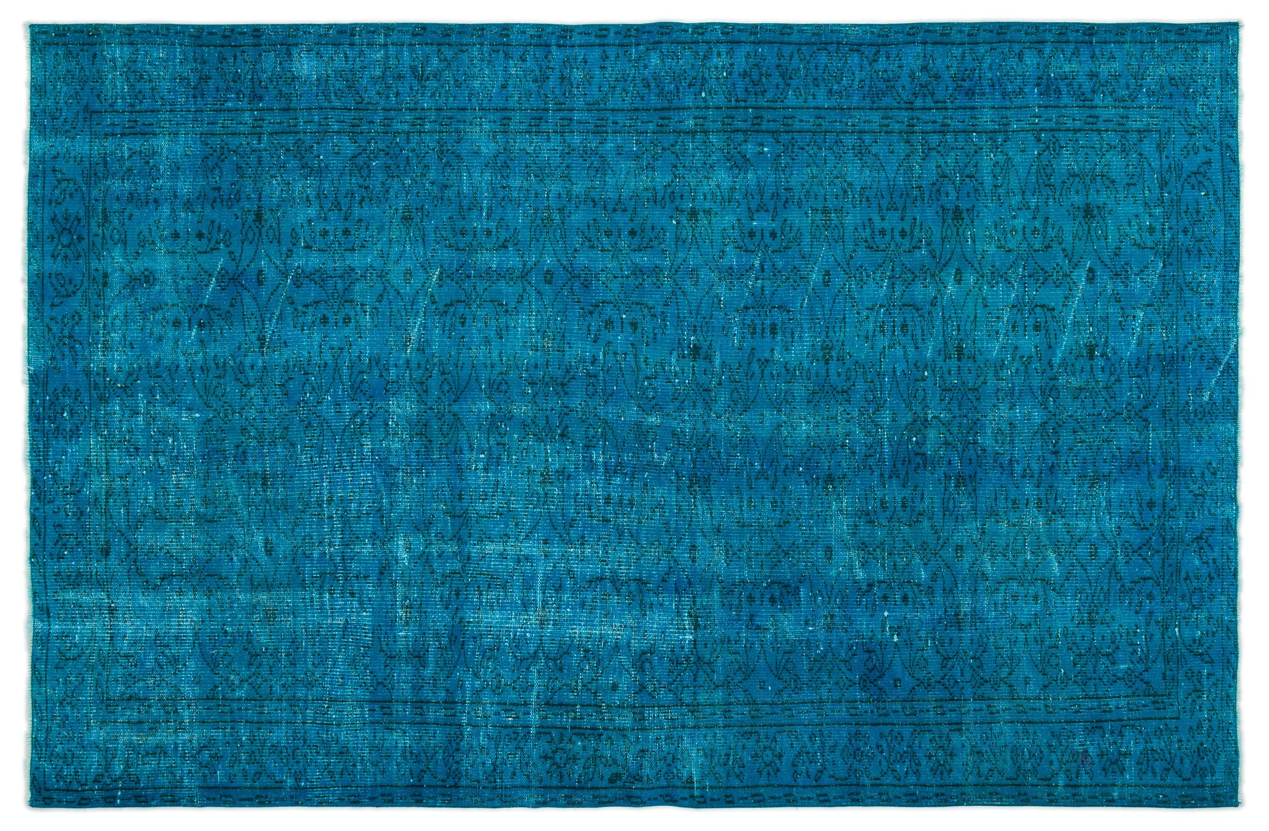 Retro Design Turquoise Over Dyed Vintage Rug 5'9'' x 8'8'' ft 174 x 265 cm