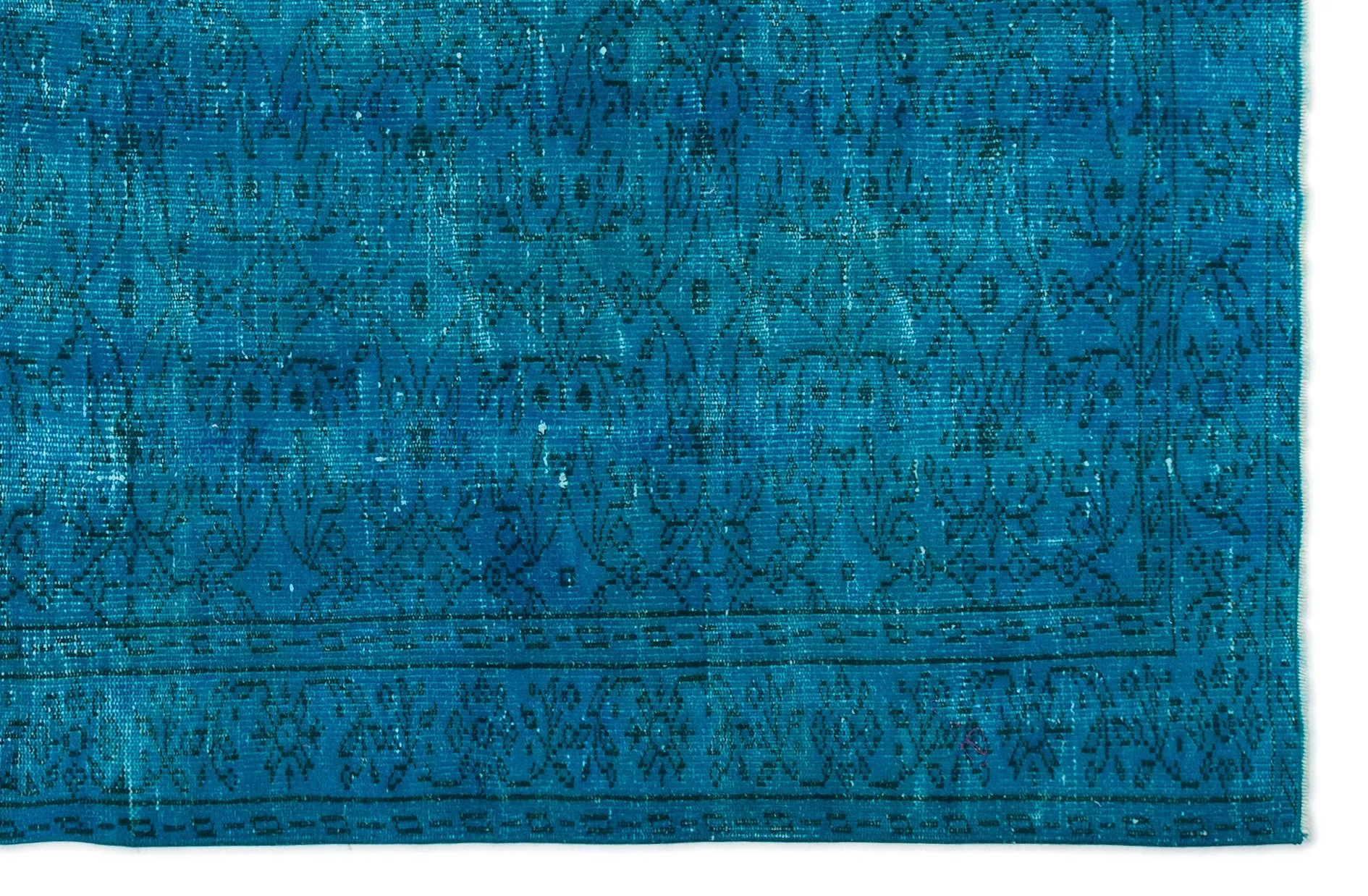 Retro Design Turquoise Over Dyed Vintage Rug 5'9'' x 8'8'' ft 174 x 265 cm