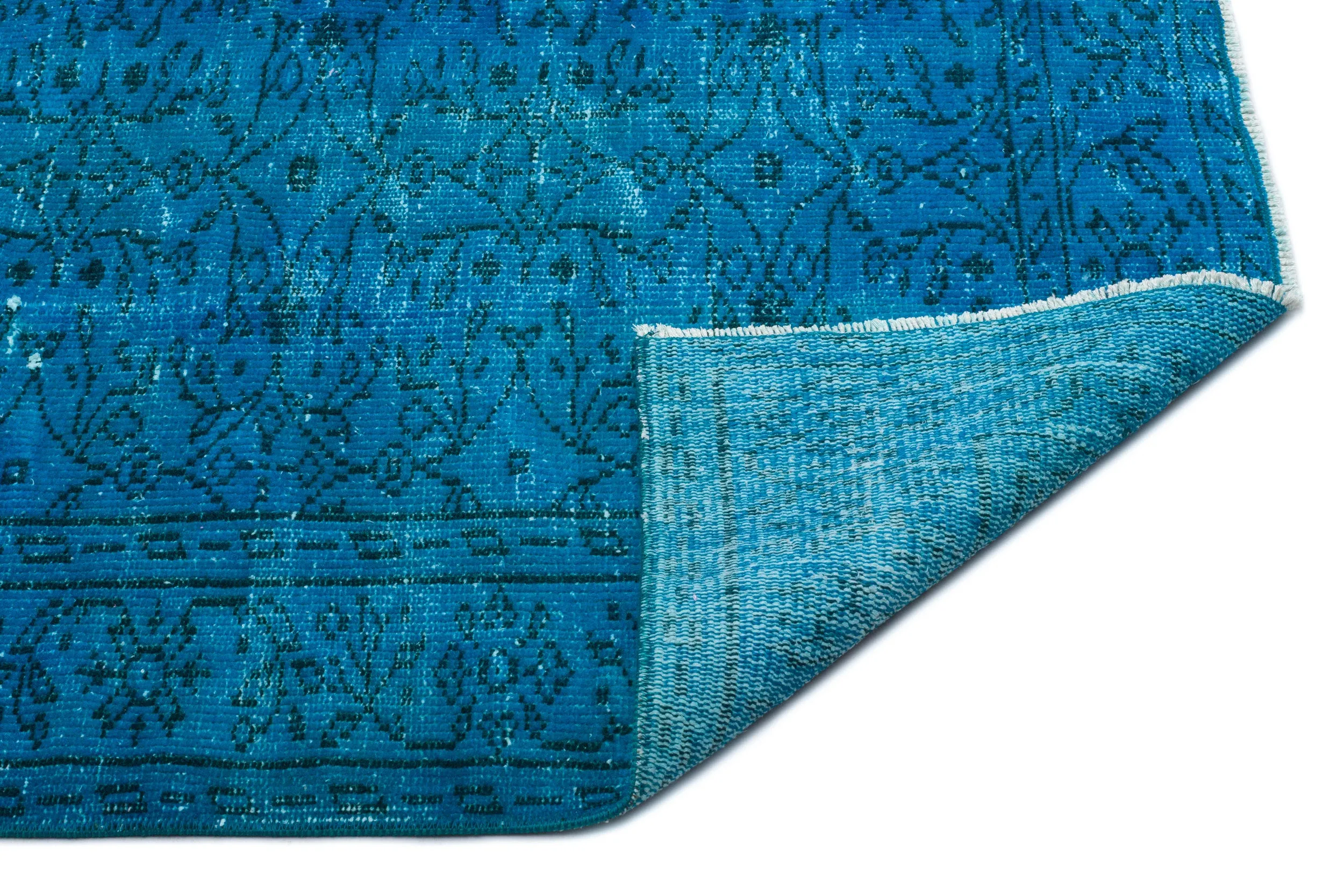 Retro Design Turquoise Over Dyed Vintage Rug 5'9'' x 8'8'' ft 174 x 265 cm