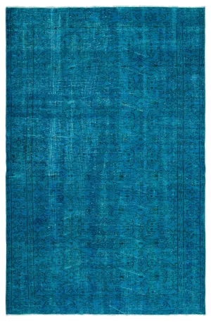 Retro Design Turquoise Over Dyed Vintage Rug 5'9'' x 8'8'' ft 174 x 265 cm