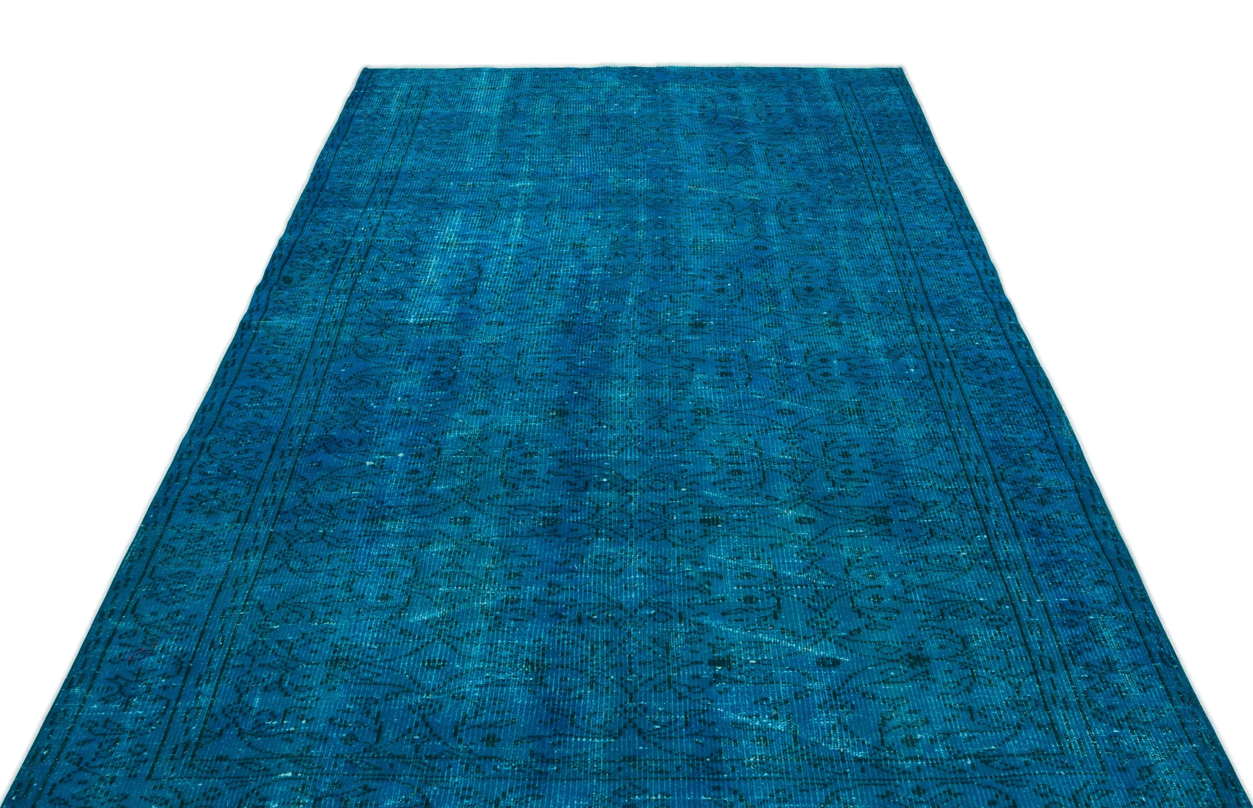 Retro Design Turquoise Over Dyed Vintage Rug 5'9'' x 8'8'' ft 174 x 265 cm