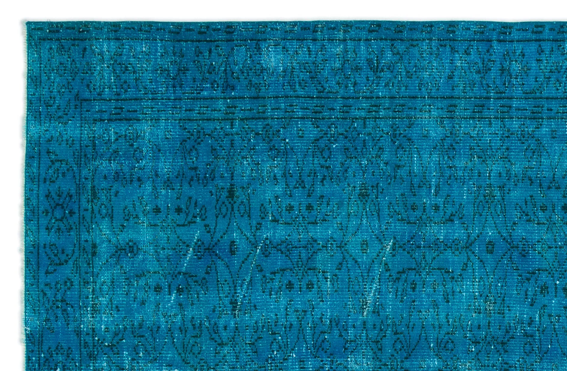 Retro Design Turquoise Over Dyed Vintage Rug 5'9'' x 8'8'' ft 174 x 265 cm